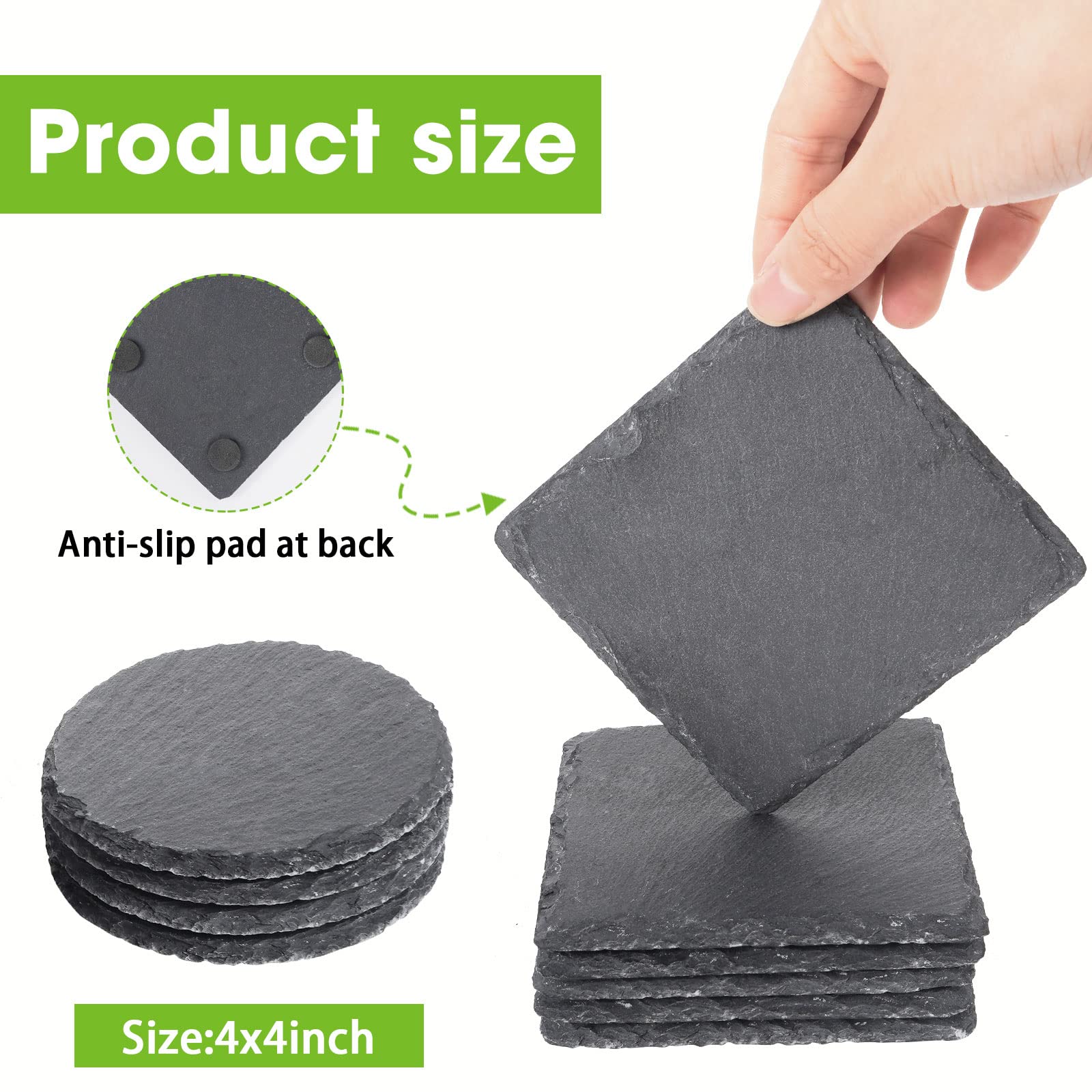 Slate Coasters for Drinks with Holder- Set of 20- Durable & Natural Stone Tiles for Drinks  Perfect for Crafts  Laser Engraving  Non-Slip Surface (20)