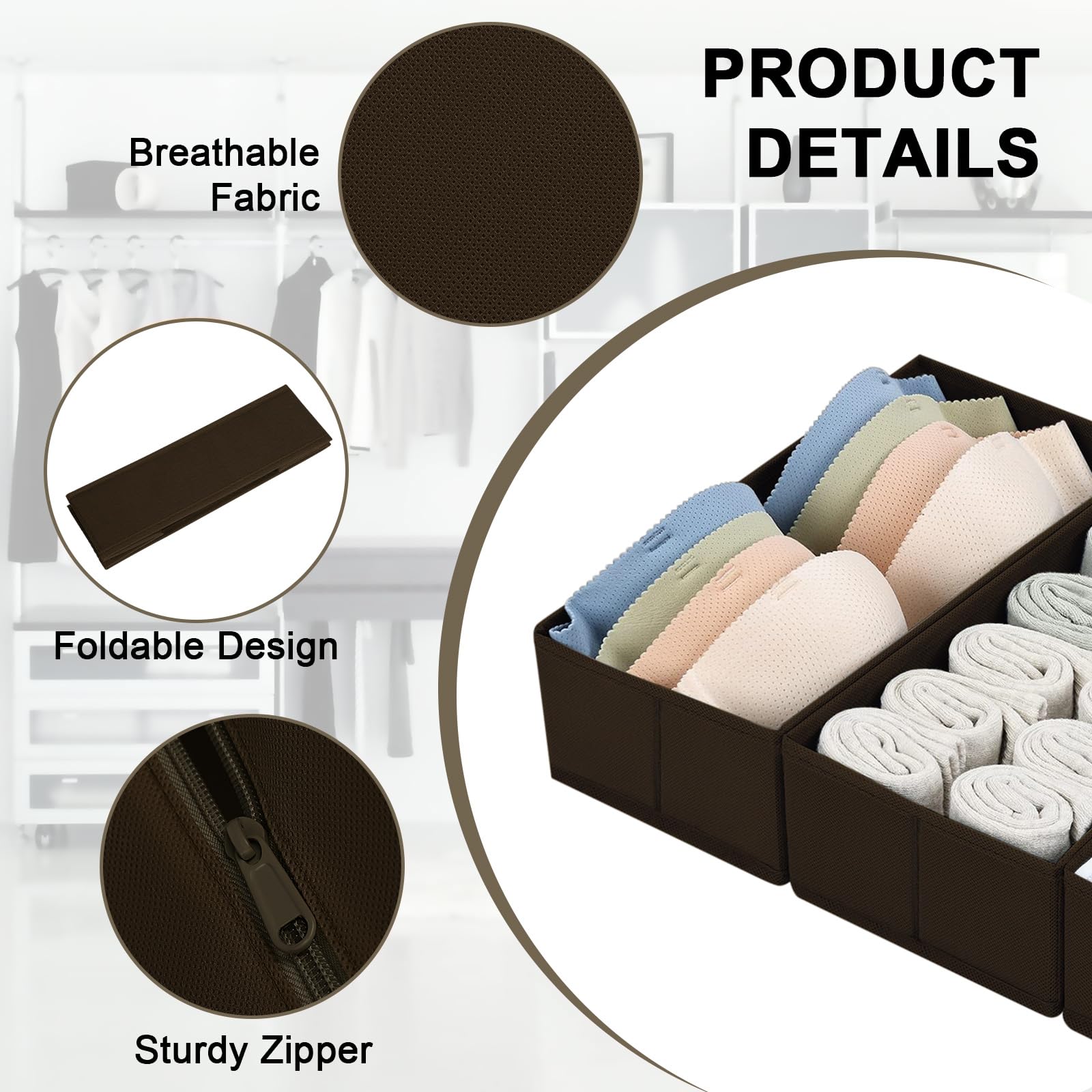 DIMJ Drawer Organizer Clothes, Underwear Drawer Organizer, Set of 4 Foldable Closet Drawer Organizer, Fabric Drawer Dividers for