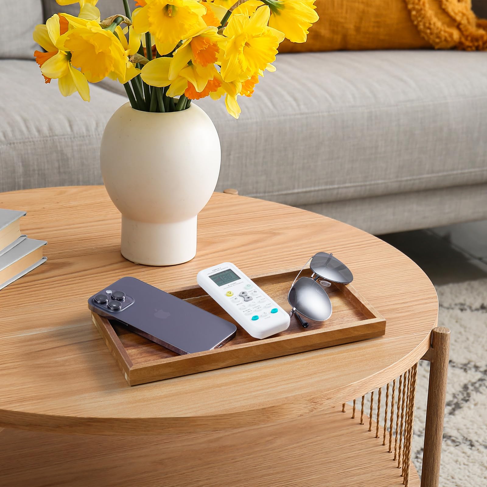 Alelion 11.7'' Bathroom Vanity Tray For Counter - Acacia Wood Decorative Tray For Toilet Tank Makeup Perfume Jewelry Catchall Co