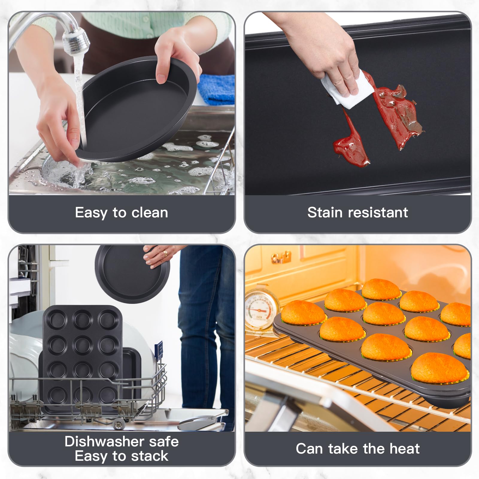 Baking Pans Nonstick Set, 6-Piece Nonstick Bakeware Set, Cake Pans Set With Cookie Sheets, Bakeware Fits For Nonstick Bread Baki
