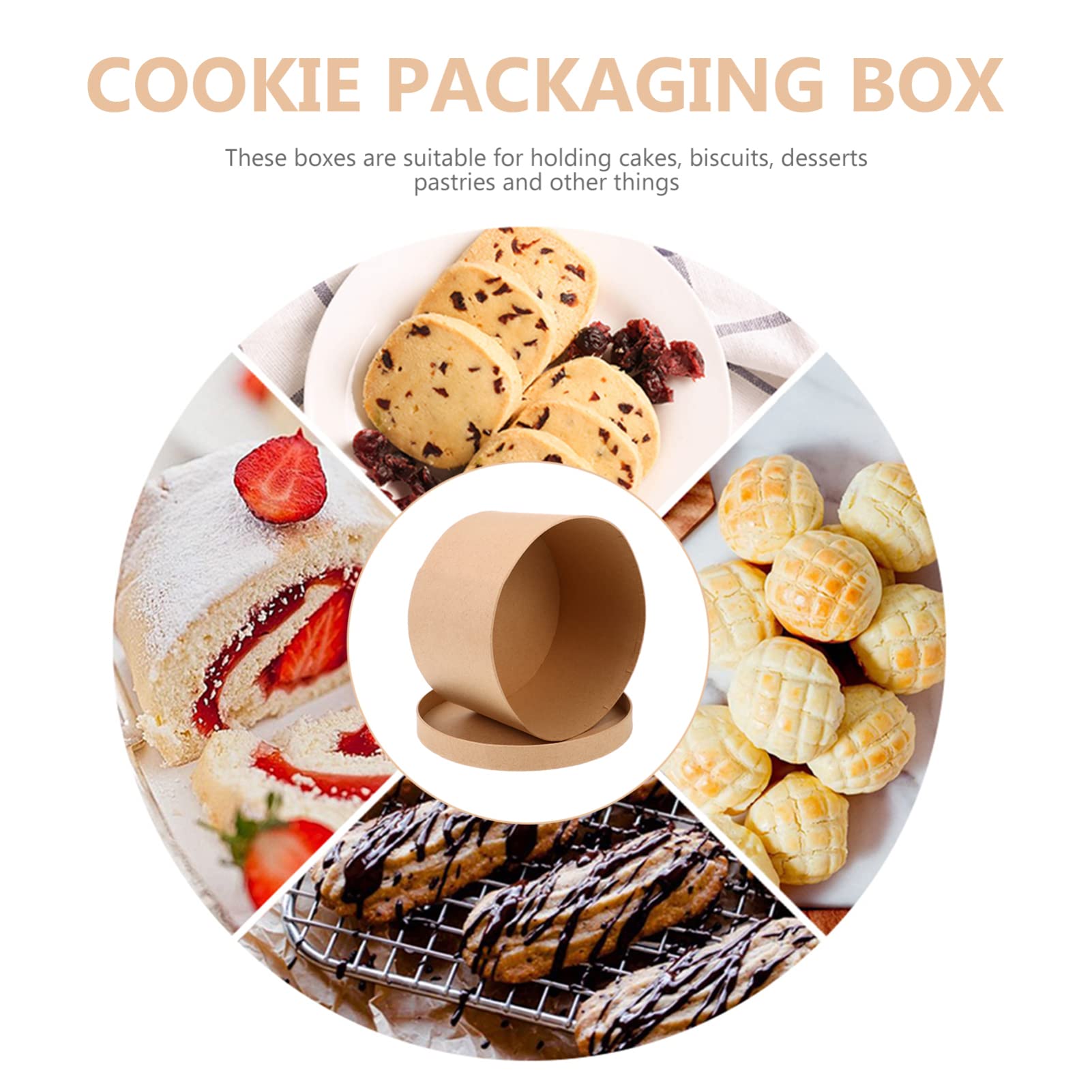 Paper Mache Boxes Round Boxes With Lids Diy Box Kraft Paper Container For Bakery Food Cookie Dessert Cake Flower 19X11Cm