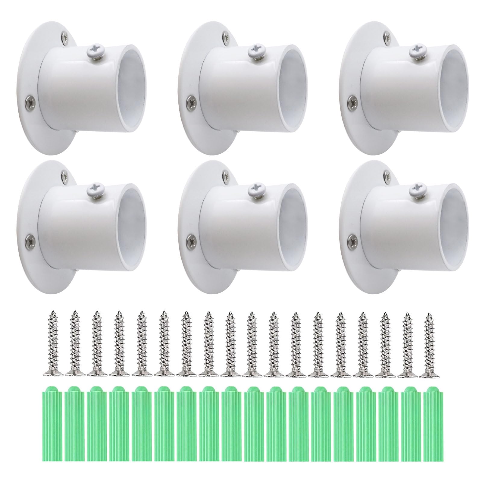 Shonmogar Closet Rod Bracket 6 Pack Heavy Duty Closet Rod Holders With Screws,Stainless Steel Closet Rod End Support Bracket For