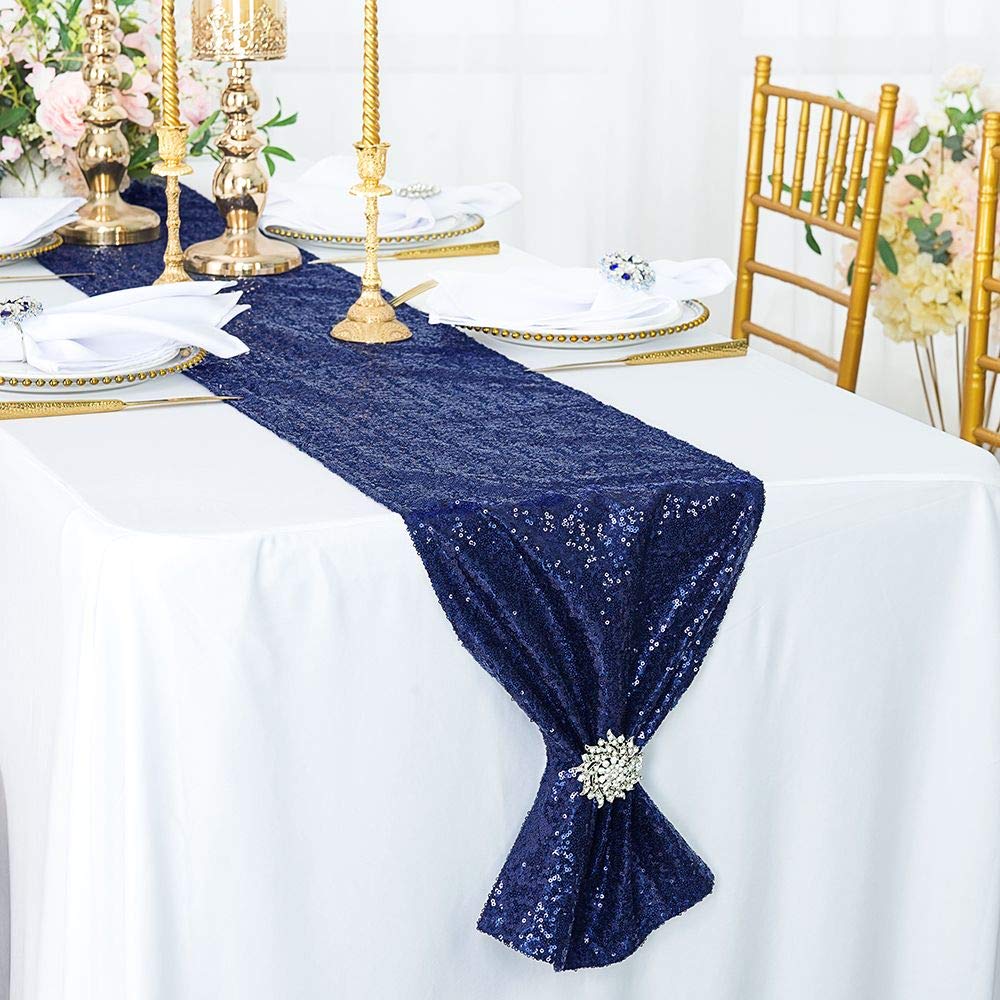 Jyflzq Navy Blue Sequin Table Runners 12'' X 72'' Pack Of 10 Sparkly Navy Metallic Table Runner Glitter Sequin Runner For Table