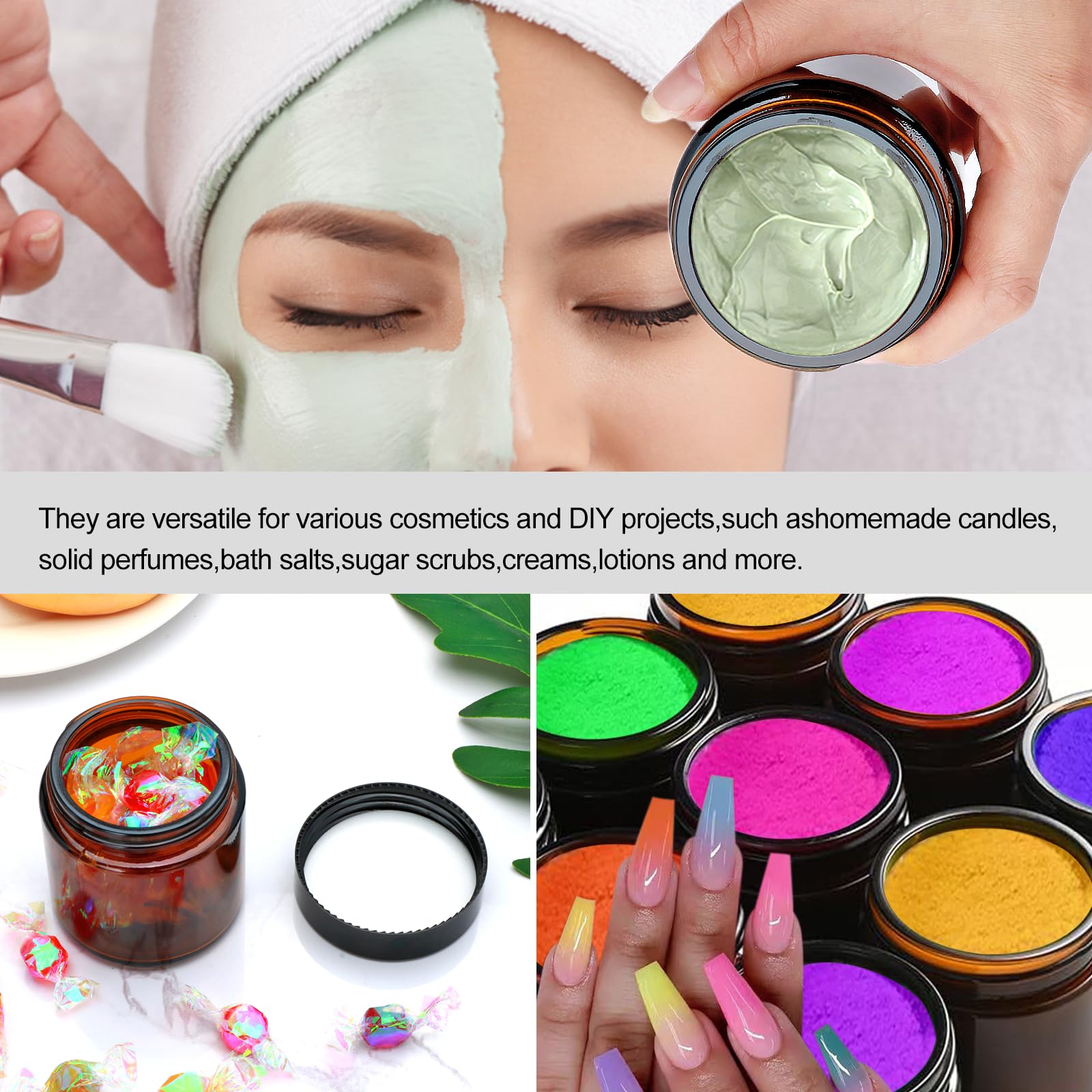 4Oz Glass Amber Cosmetic Jars With Black Lids,12 Pack Empty Small Glass Jars With Inner Liners, Round Sample Container For Cream