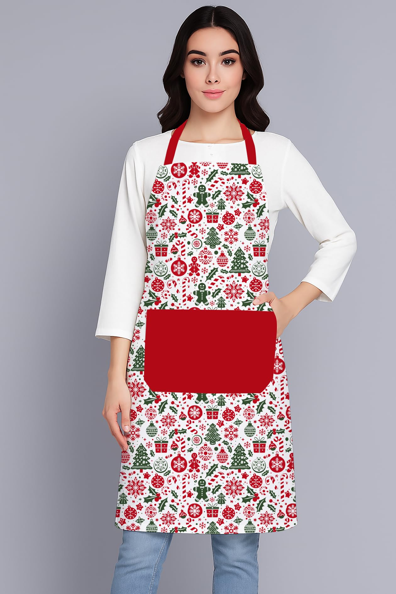 Akhvi 100% Cotton Christmas Apron For Kitchenunisex Apron With Utility Pocketcooking Kitchen Apronfree Size  Pack Of 1 Xmas