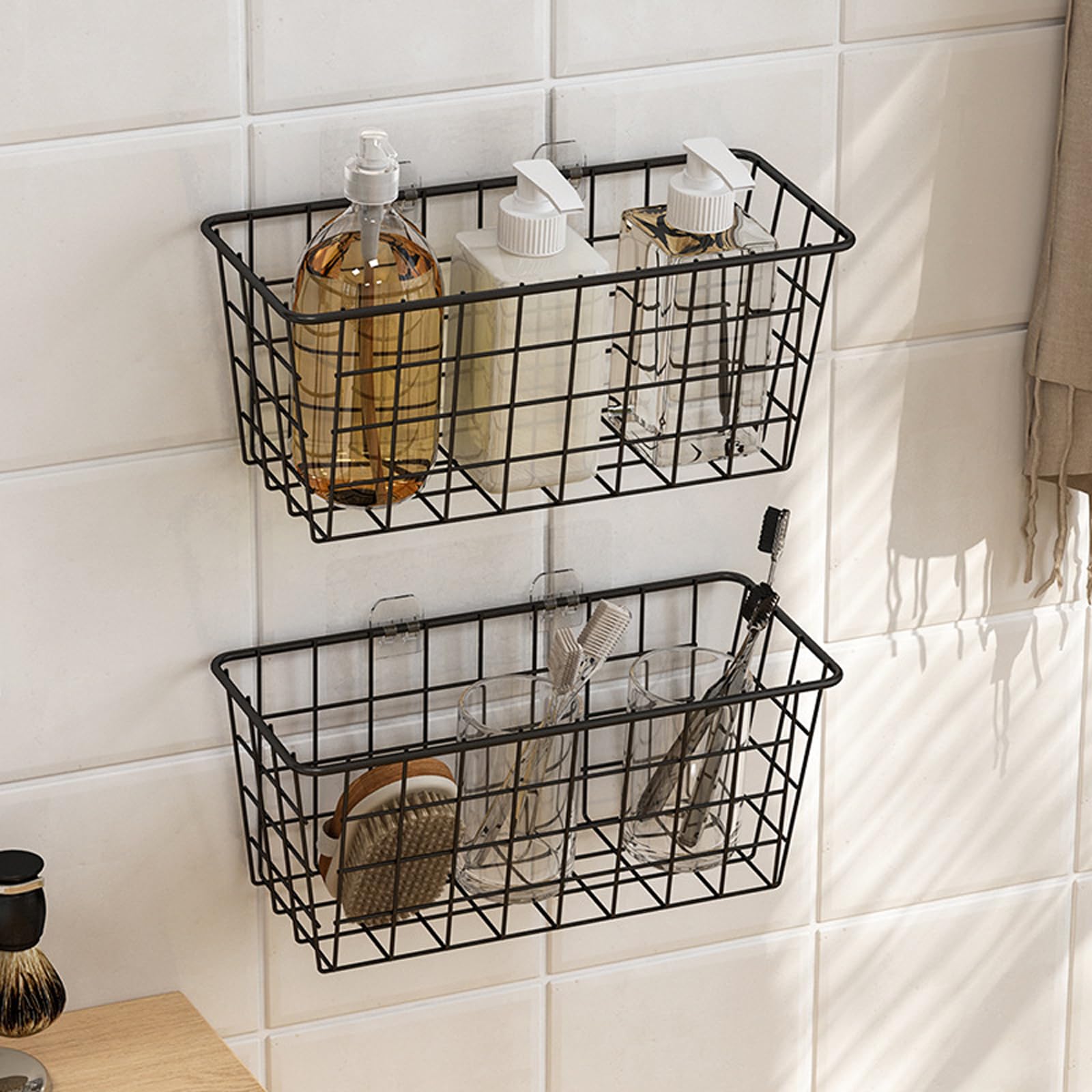 Hanging Kitchen Baskets For Storage Adhesive Small Wire Storage Baskets No Drilling Wall Mounted Shelf With Kitchen Food Pantry