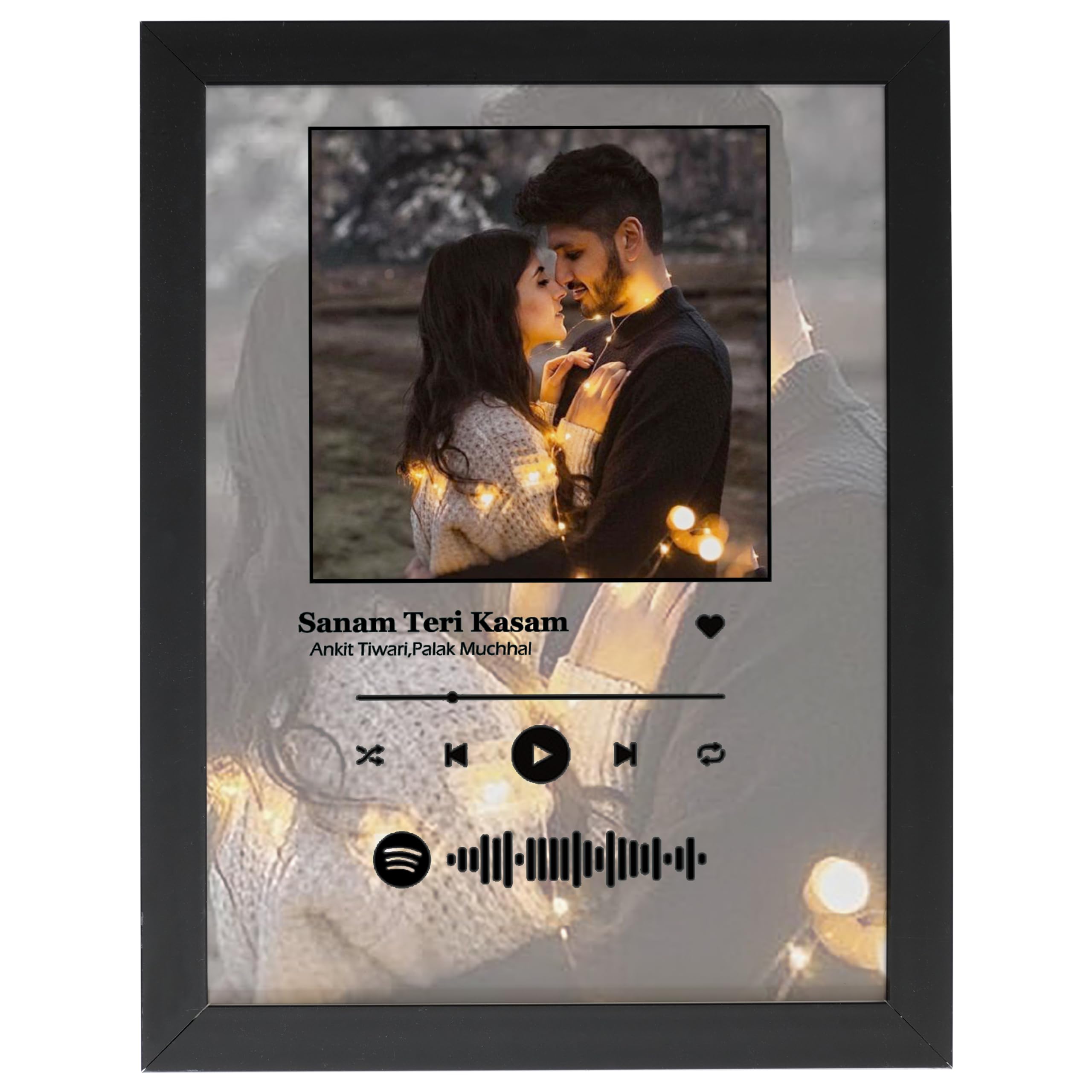 Fa6 Wood Customized Musical Spotify Wall Mount Photo Frame With Your Photo Upload & Spotify Song Barcode, 8X12 Inch Full Backgro