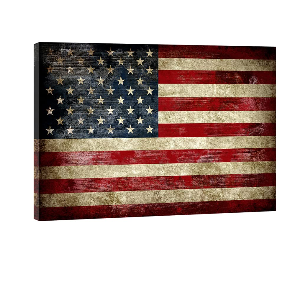 Pyradecor Extra Large Old Vintage American Flag Canvas Prints Wall Art Pictures Paintings For Living Room Office Home Decoration