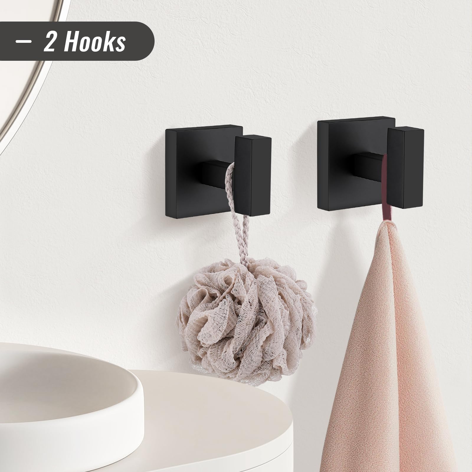 Yacvcl Black Towel Bar Set 5-Piece Bathroom Hardware Set,Square Sus304 Stainless Steel - 23.6 Inch Wall Mounted Towel Rack,Toile