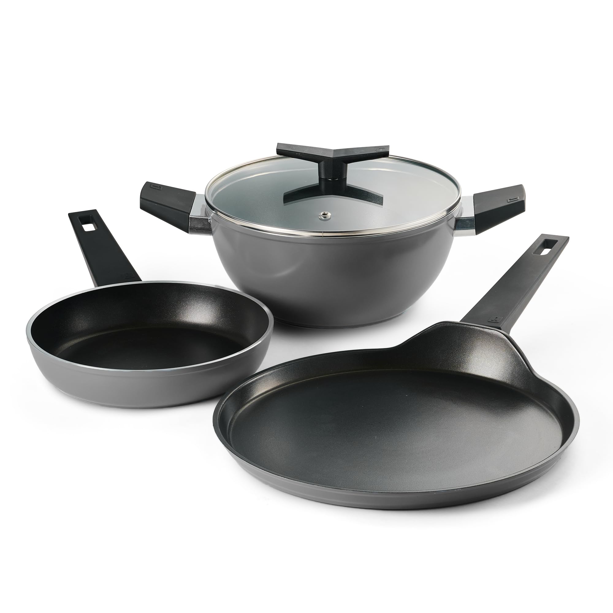 Tramontina Chroma Cookware Set Of 4-Kadhai 22 Cm With Lid, Fry Pan 20 Cm, Dosa Tawa 28 Cm | Ceramic Reinforced Cookware | Cold F