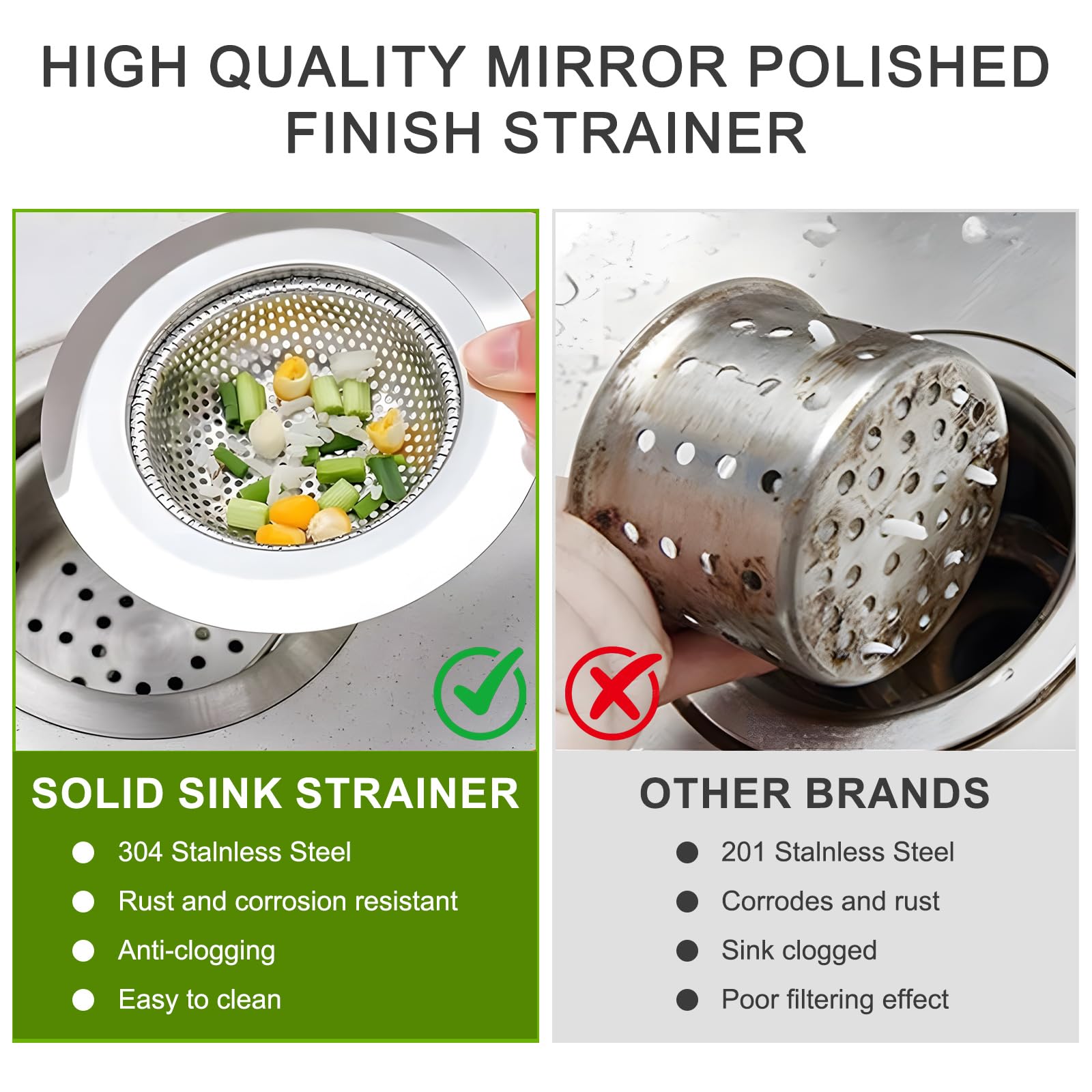 Kitchen Sink Strainer Stainless Steel Sink Strainer With Large Wide Rim 4.5'' For Mesh Sink Strainer, Large (Pack Of 2)