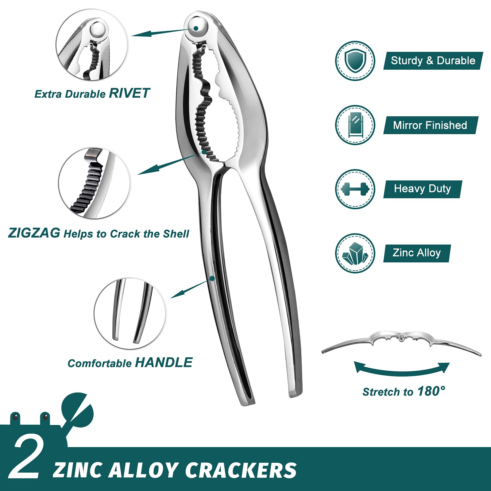Hiware Lobster Crackers And Picks Set, 10-Piece Crab Leg Cracker Tools - Stainless Steel Seafood Crackers & Forks Nut Cracker Se