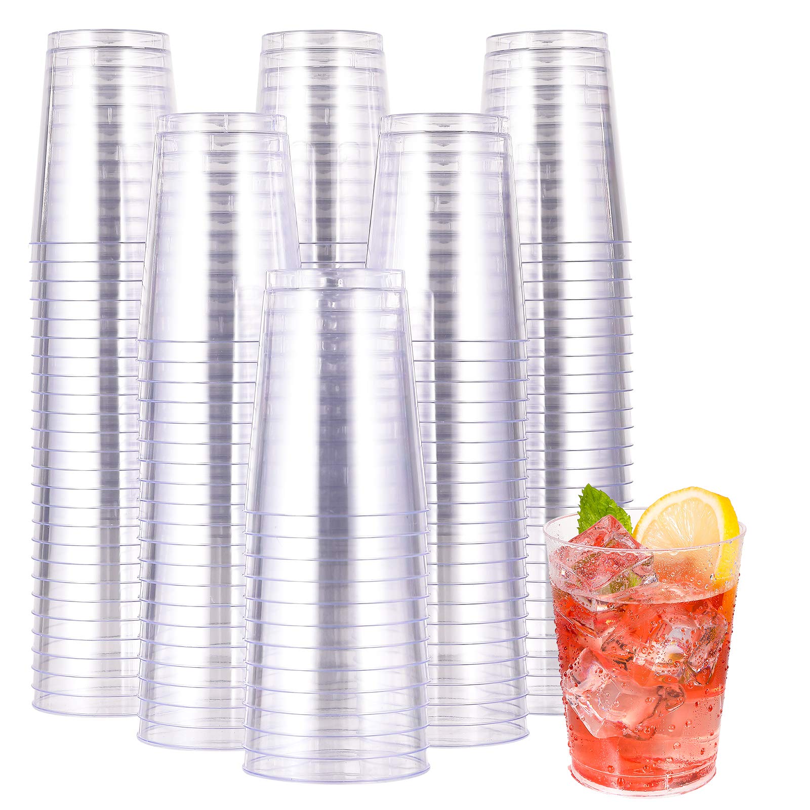 Jolly Chef 10 Oz Clear Disposable Plastic Cups 200 Pack, Clear Plastic Cups Tumblers, Heavy Duty Party Glasses, Disposable Cups
