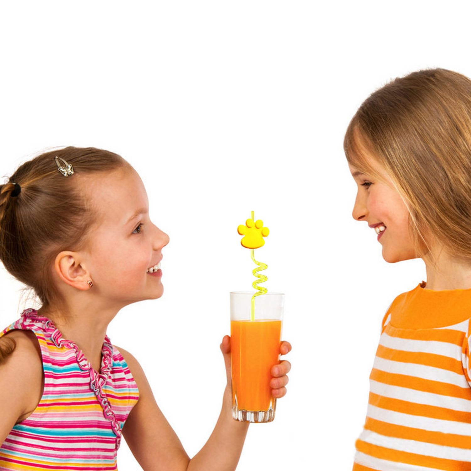 Paw Straws Birthday Party Decorations Supplies, 24Pcs Paw Print Patrol Reusable Plastic Fun Cute Crazy Silly Drinking Straws+2Pc