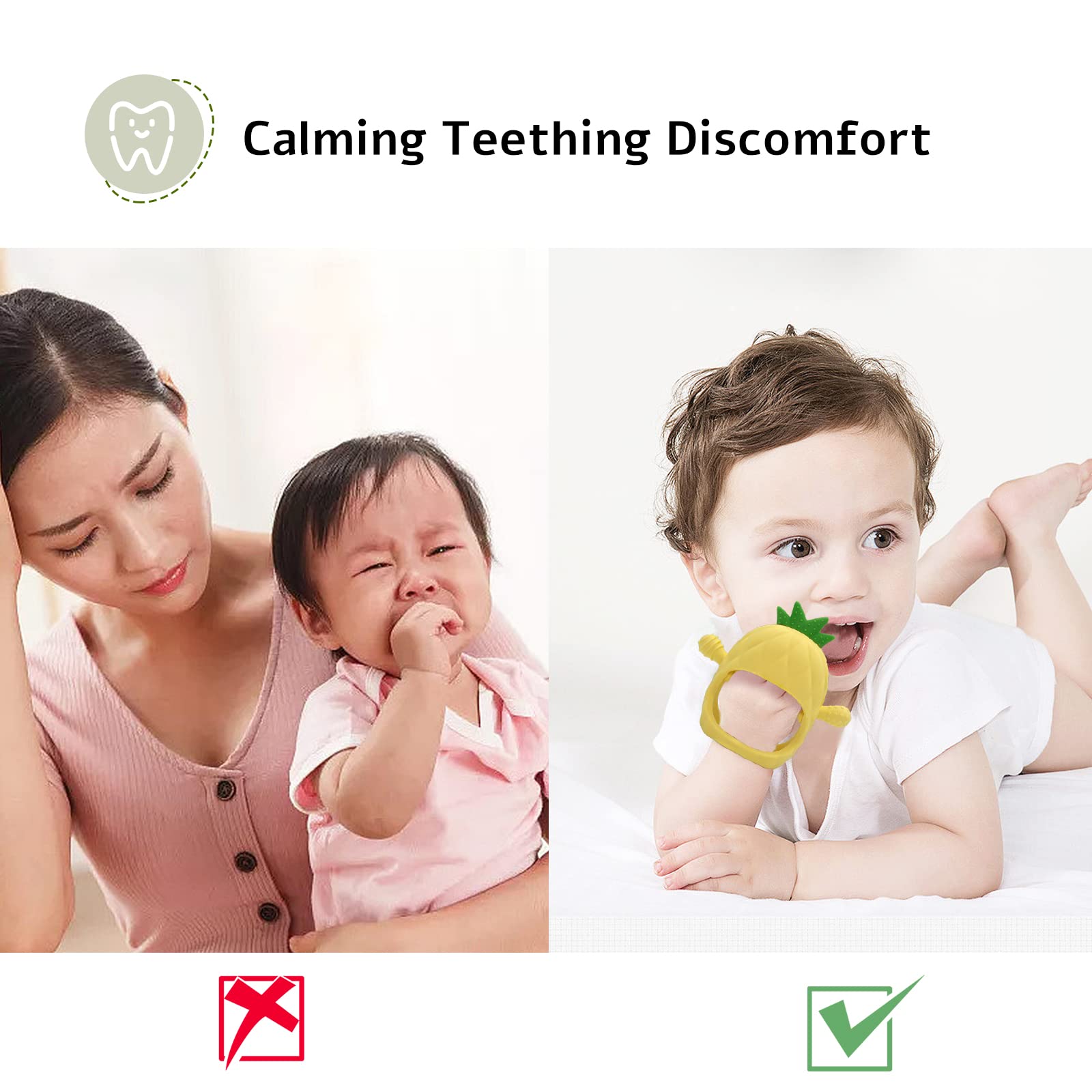 Pineapple Shape Baby Teething Toys, Never Drop Hand Wrist Teether, Papachoo Baby Chew Toys For Sucking Needs, Silicone Baby Mitt