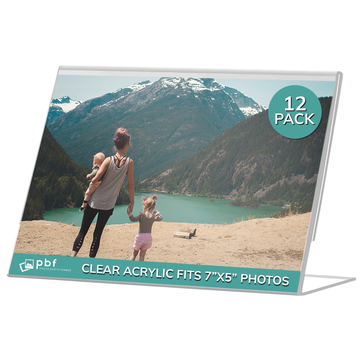 pbf 7x5 Acrylic Sign Holder | 7 x 5 Horizontal Stand Up Slanted Sign Holder | Acrylic Stands for Display | Clear Picture Frame, 
