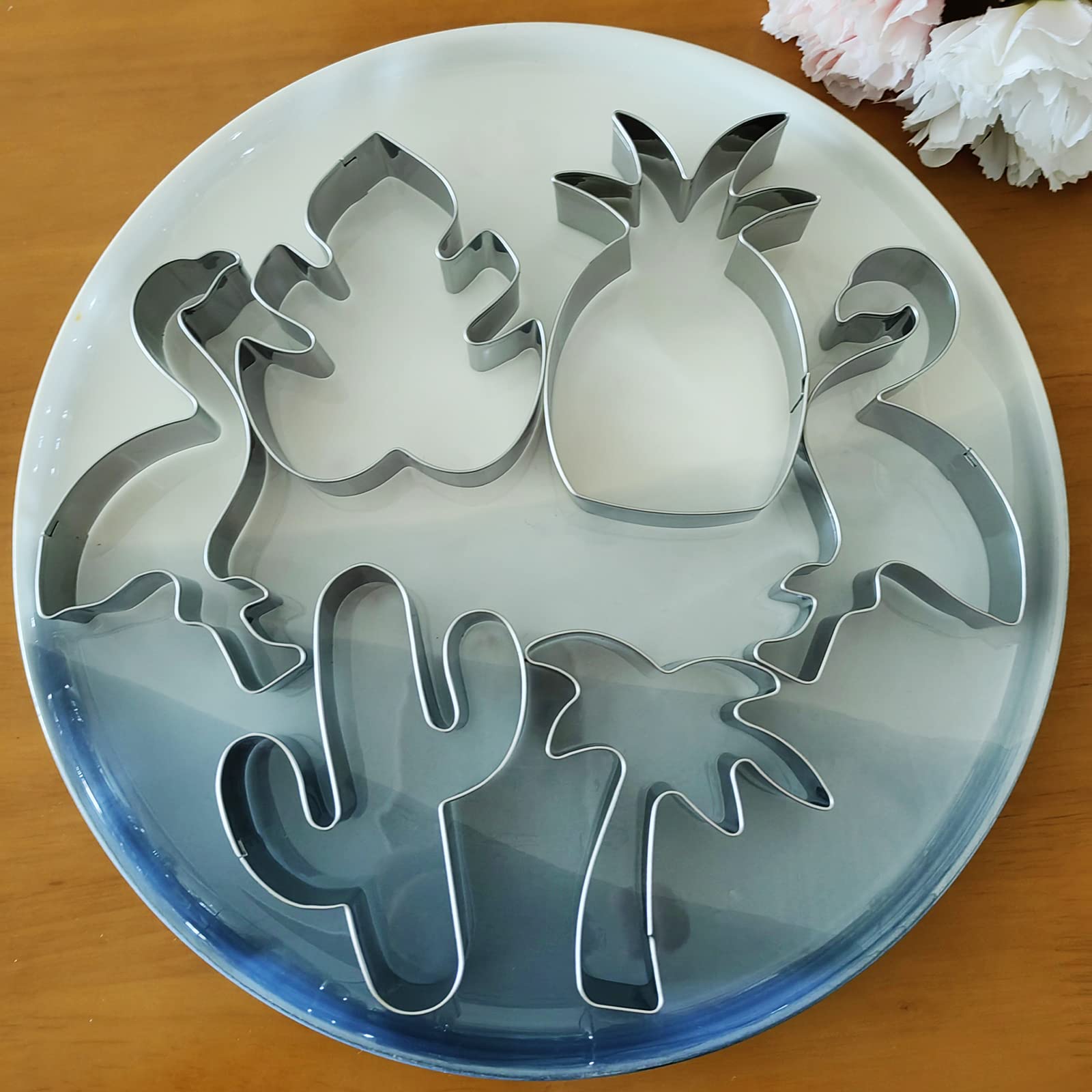 Hawaiian Cookie Cutter Set-6 Piece-Cactus, Pineapple, Flamingo, Monstera Leaf And Palm Tree-Tropical Cookie Cutters Molds For Su