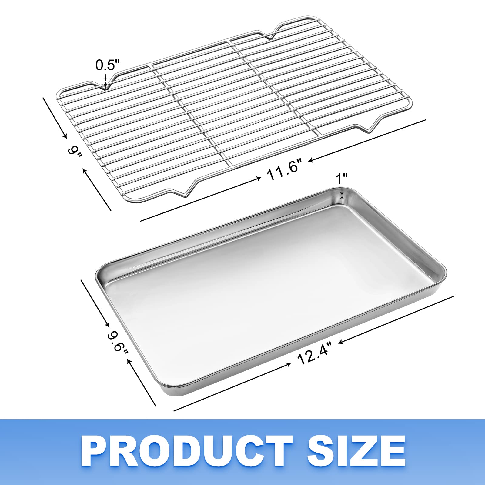 Baking Sheet With Wire Rack Set, Zacfton Stainless Steel Cookie Sheet Baking Pan Toaster Oven Tray With Cooling Rack, 12.4 X 10