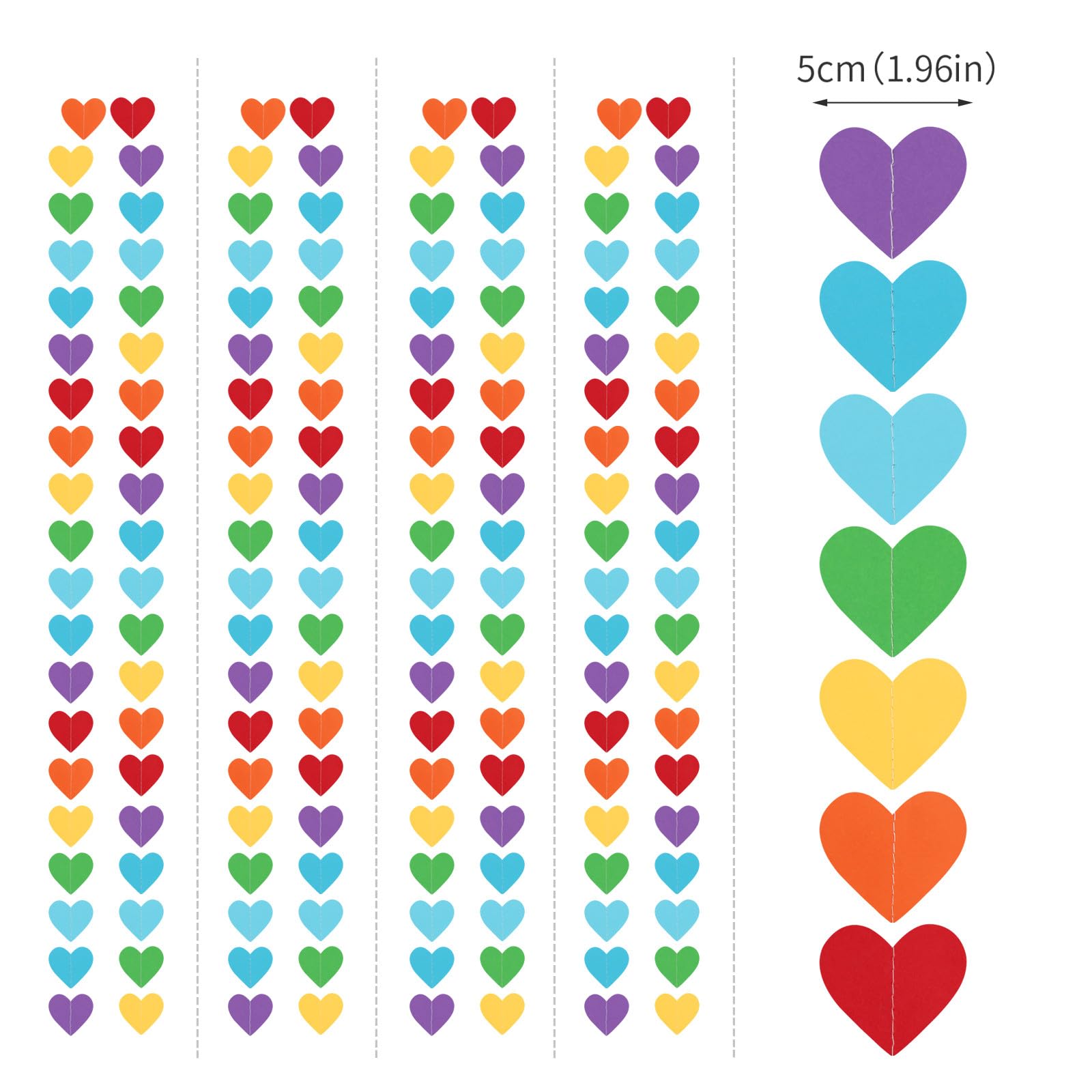 Rainbow Colorful Party-Decorations Heart Garland - 52ft Red Orange Yellow Green Blue Purple Streamers Banner,Boy Girl Kids Birth