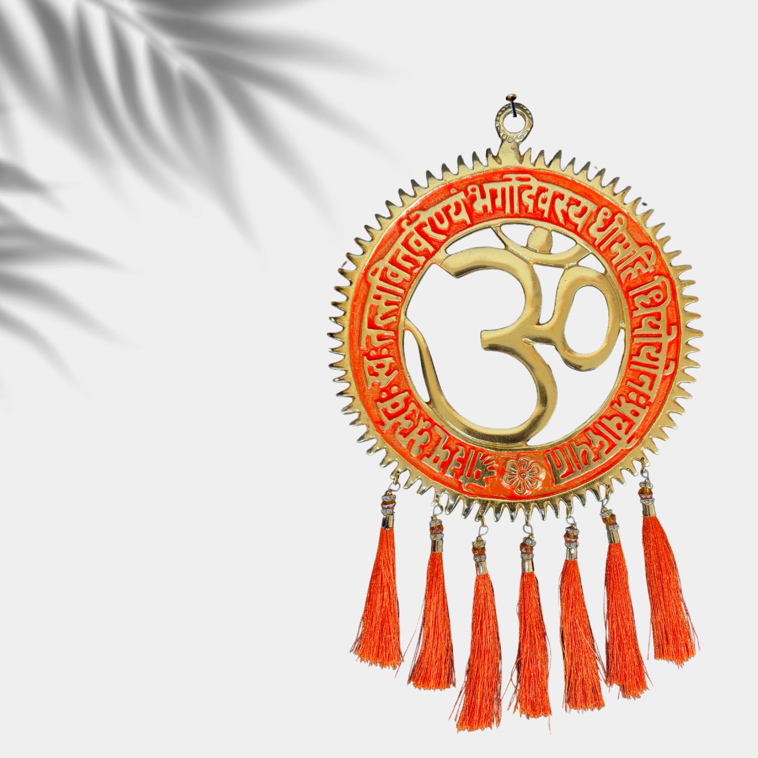 Salvus App Solutions Harmony And Enlightenment: Metal Vaastu Feng Shui Om Wall Hanging With Gayatri Mantra (Orange_7.5X8 Inch)