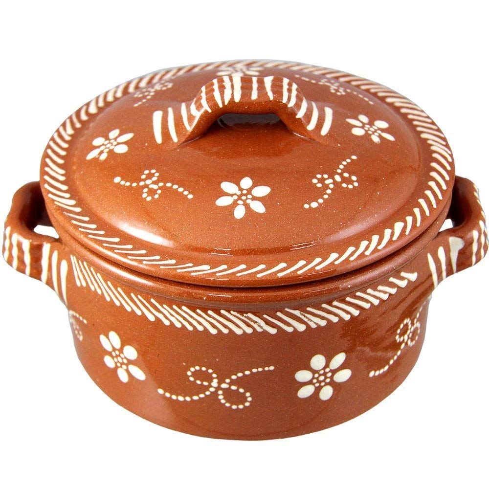 Ceramica Edgar Picas Vintage Portuguese Traditional Clay Terracotta Casserole With Lid Made In Portugal Cazuela (N.6 13.5 Diame