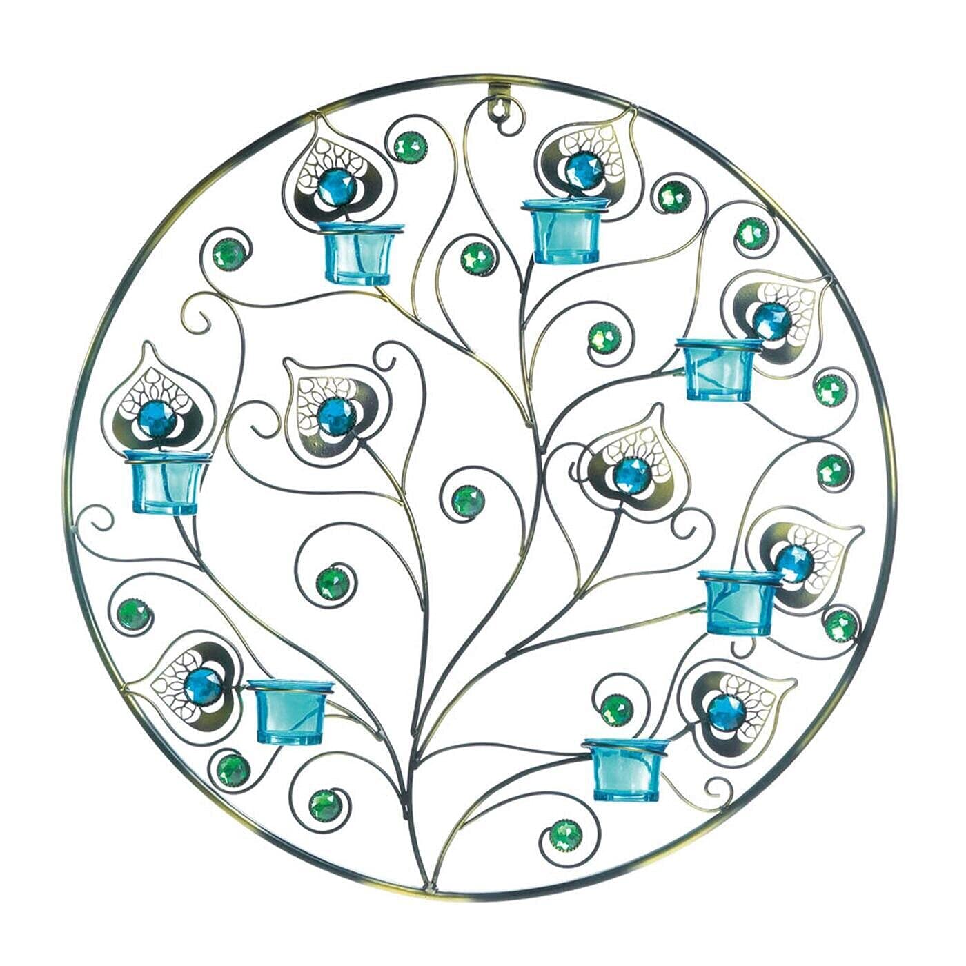 Peacock Plumes Circular Candle Wall Sconce 23 Tall
