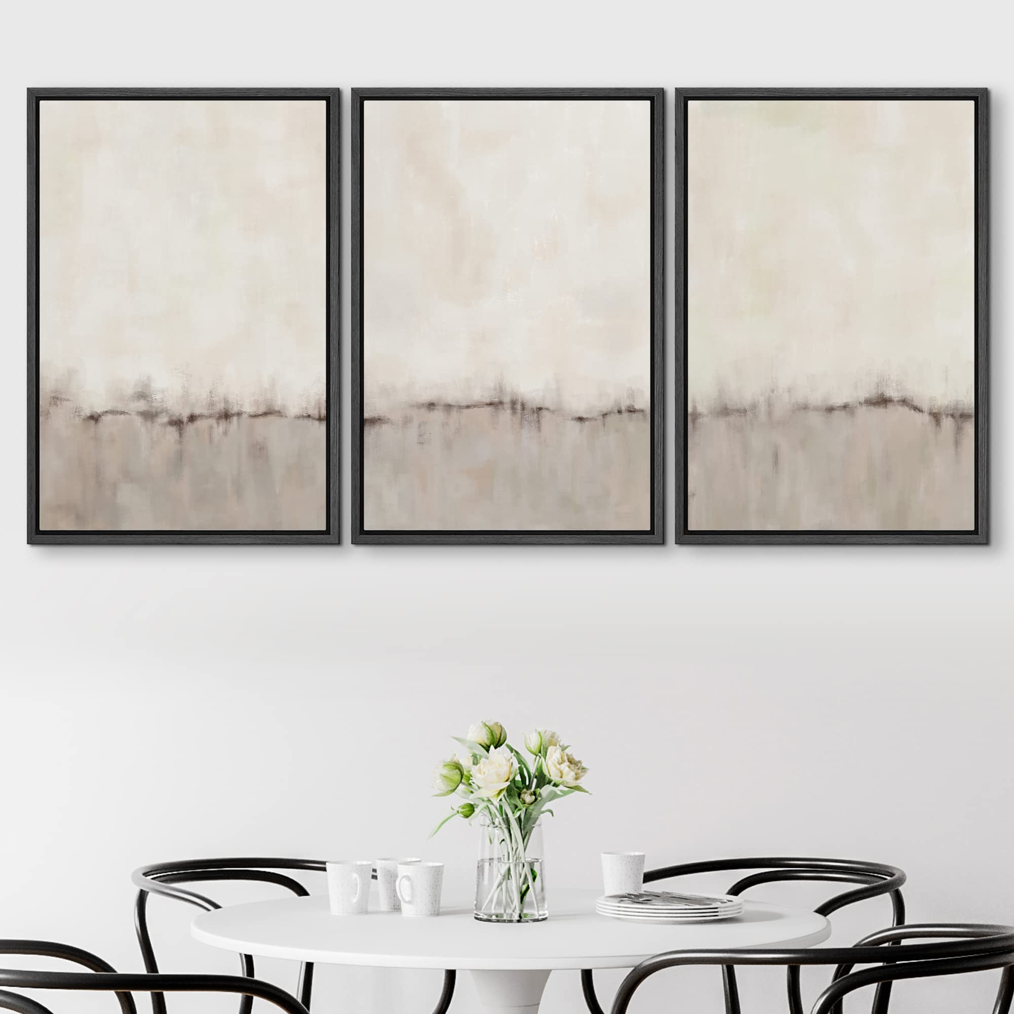 Signford Framed Canvas Print Wall Art Set Gray Pastel Watercolor Color Field Abstract Shapes Illustrations Modern Art Nordic Rel