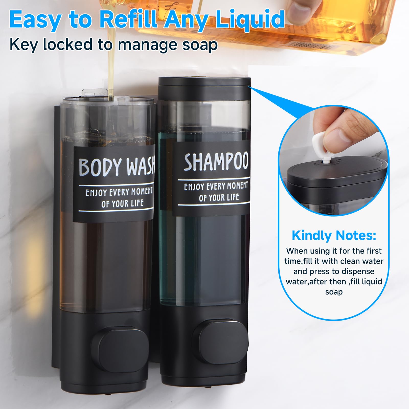 Shampoo And Conditioner Dispenser,Glintgath Shower Dispenser 2 Chamber No Drill Shampoo Dispenser For Shower Wall Mounted Shower