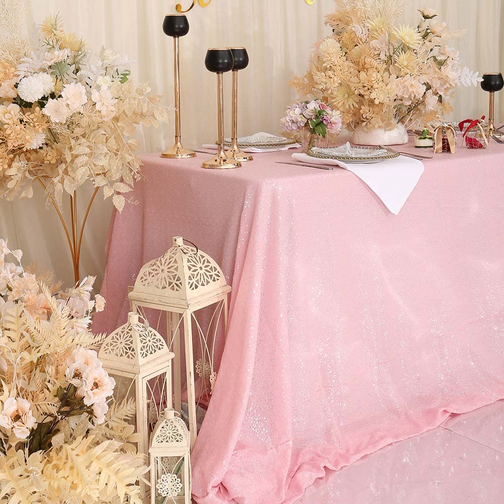 Squarepie Sequin Tablecloth 90 X 132 Inch Pink Sparkly Table Linen For Wedding Party