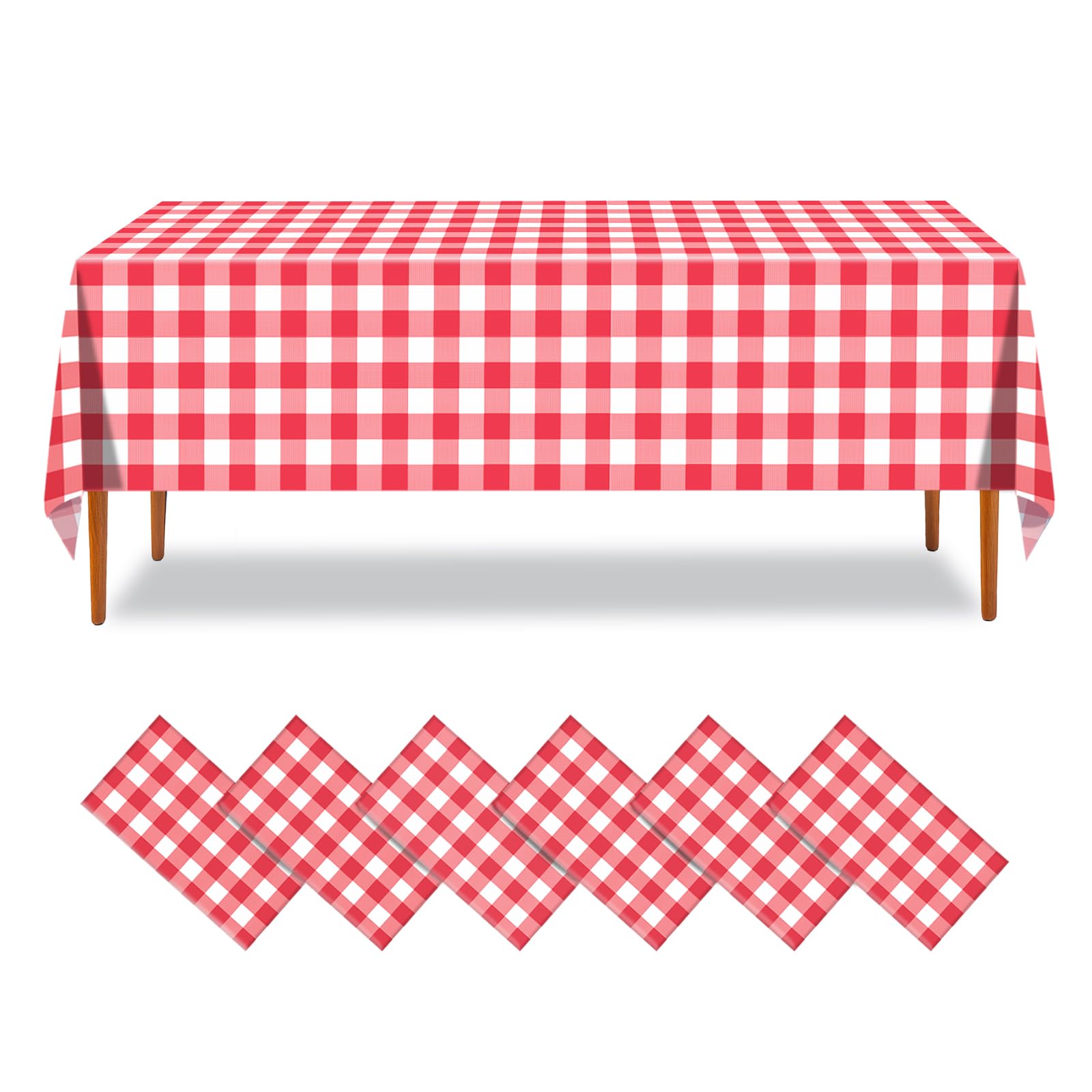ZHIAXTON 6 Pack Red and White Checkered Tablecloth,54 X 108 Inch Disposable Plastic Red Checkered Tablecloth,Waterproof Rectangl