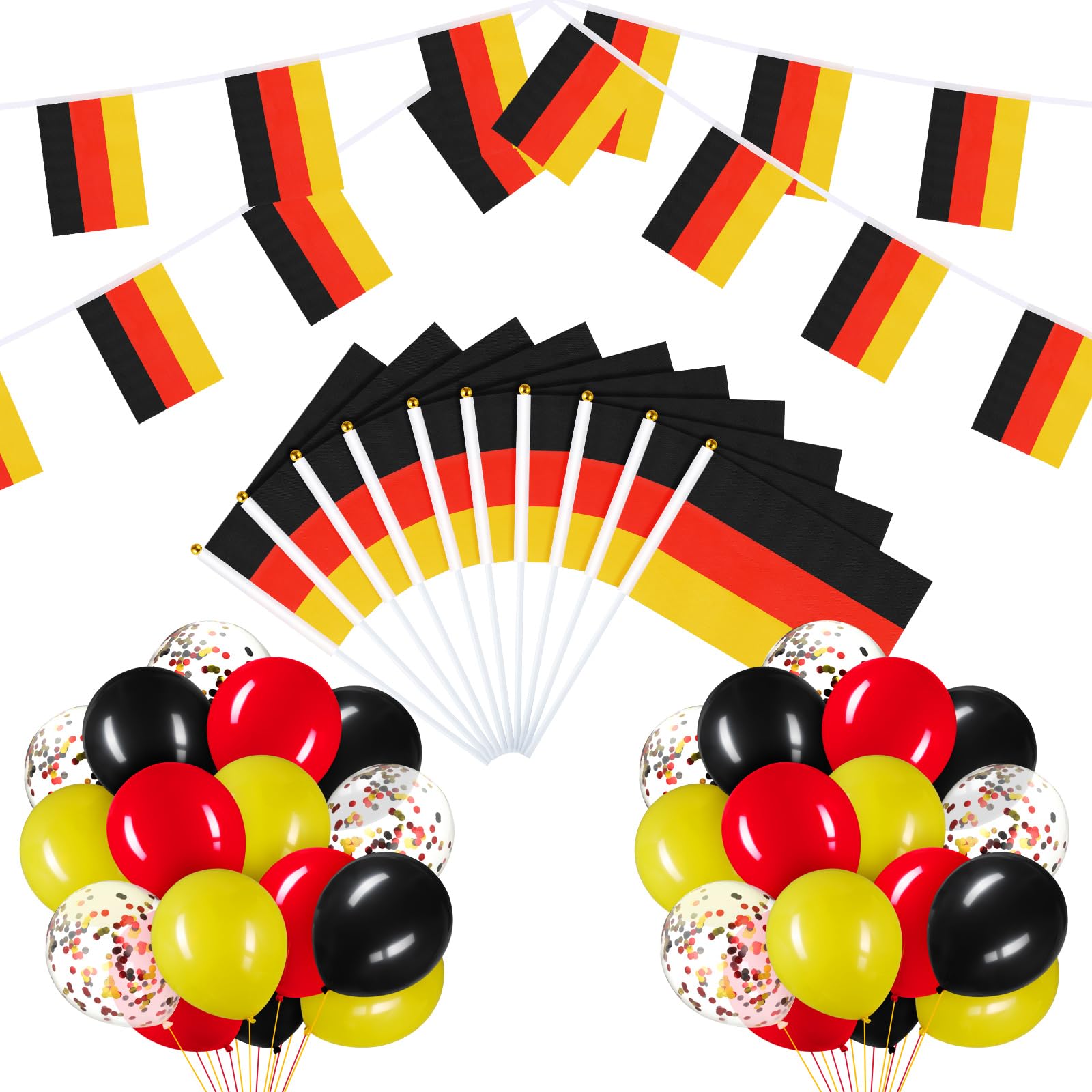 54 Pcs German Party Decorations Set 2 Germany Flag Banners 10 Germany Mini Hand Held Flags 40 Black Red Yellow Confetti Latex Ba