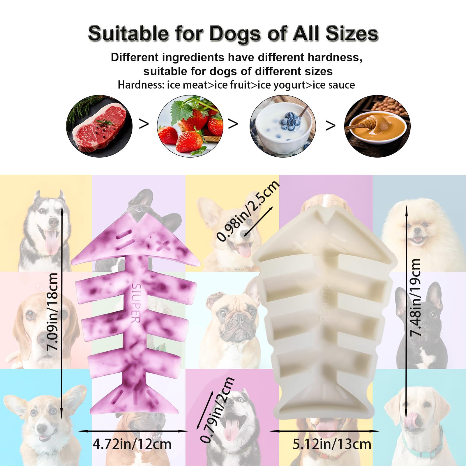 SIUPER 7.5IN Big Fish Bone Dog Cat Treat Mold 1 Pack, DIY Flavors for Puppy. Food Safe Silicone for Oven. Large Ice Cube Mold fo