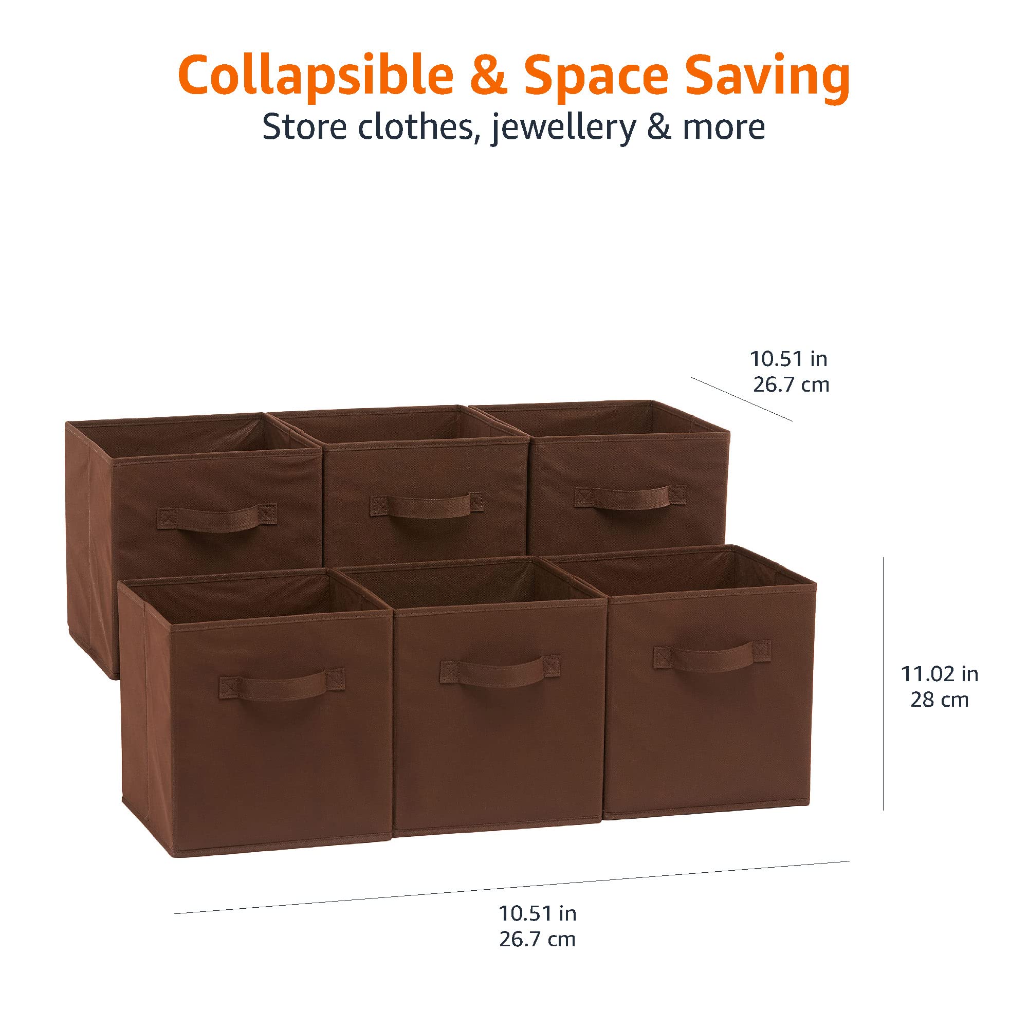 Amazon Basics collapsible Fabric Storage cubes Organizer with Handles  105x105x11  Brown - Pack of 6