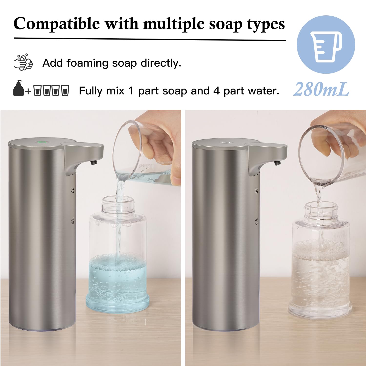 Automatic Foaming Soap Dispenser, Rechargeable Touchless Foam Hand Soap Dispenser For Bathroom, Stainless Steel Soap Pump For Ki