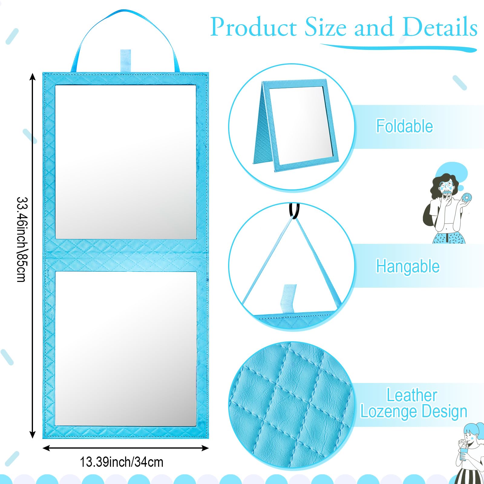 Foldable Backstage Mirror With Handle 33.5 X 13.4 Inch Leather Folding Hanging Mirror Rectangular For Travel Dance Bag Home Fitn