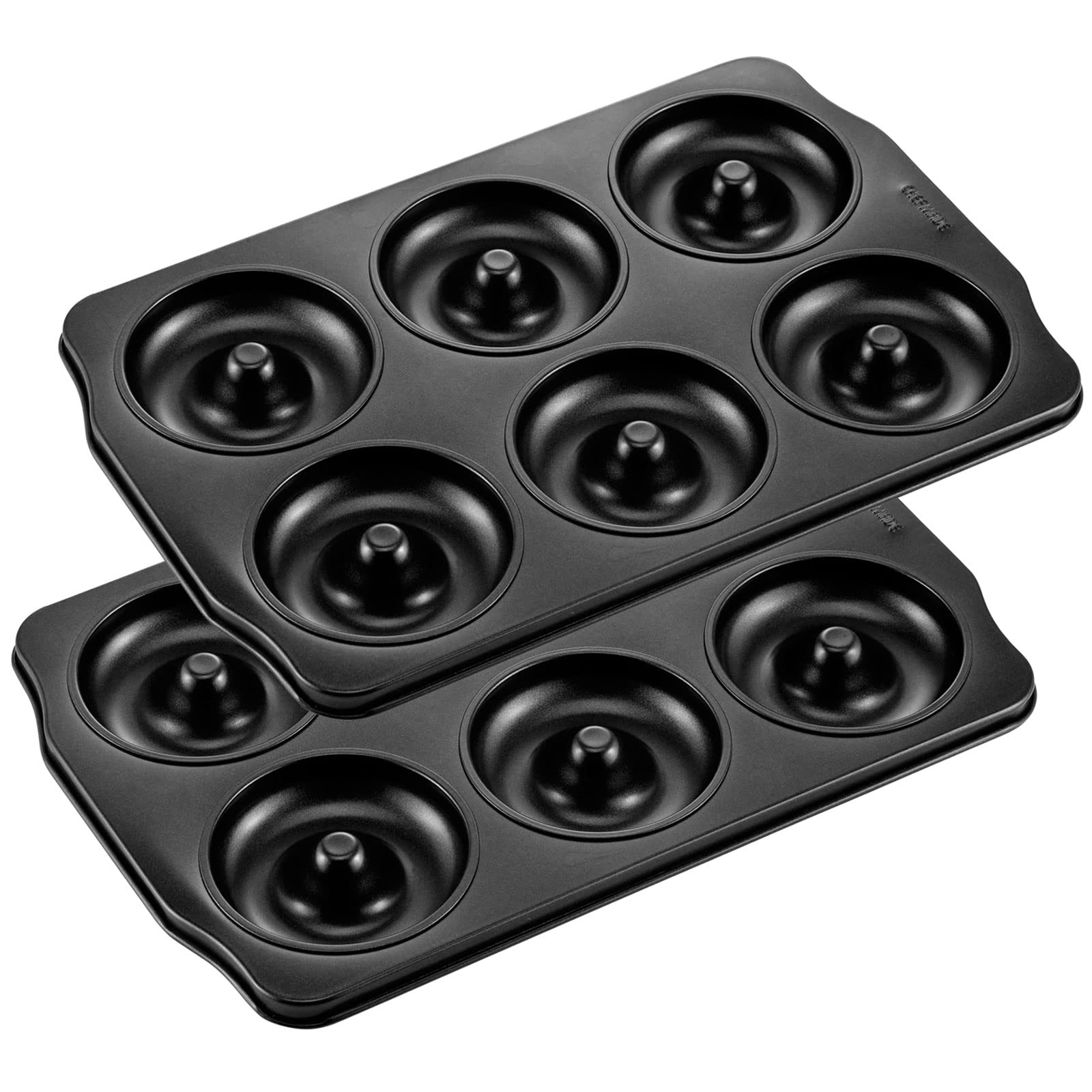 CHEFMADE Donut Pan, Nonstick 6 Cavity Jumbo Ring Doughnut Pan for Baking Cookies Bagel, Set of 2 (Black)