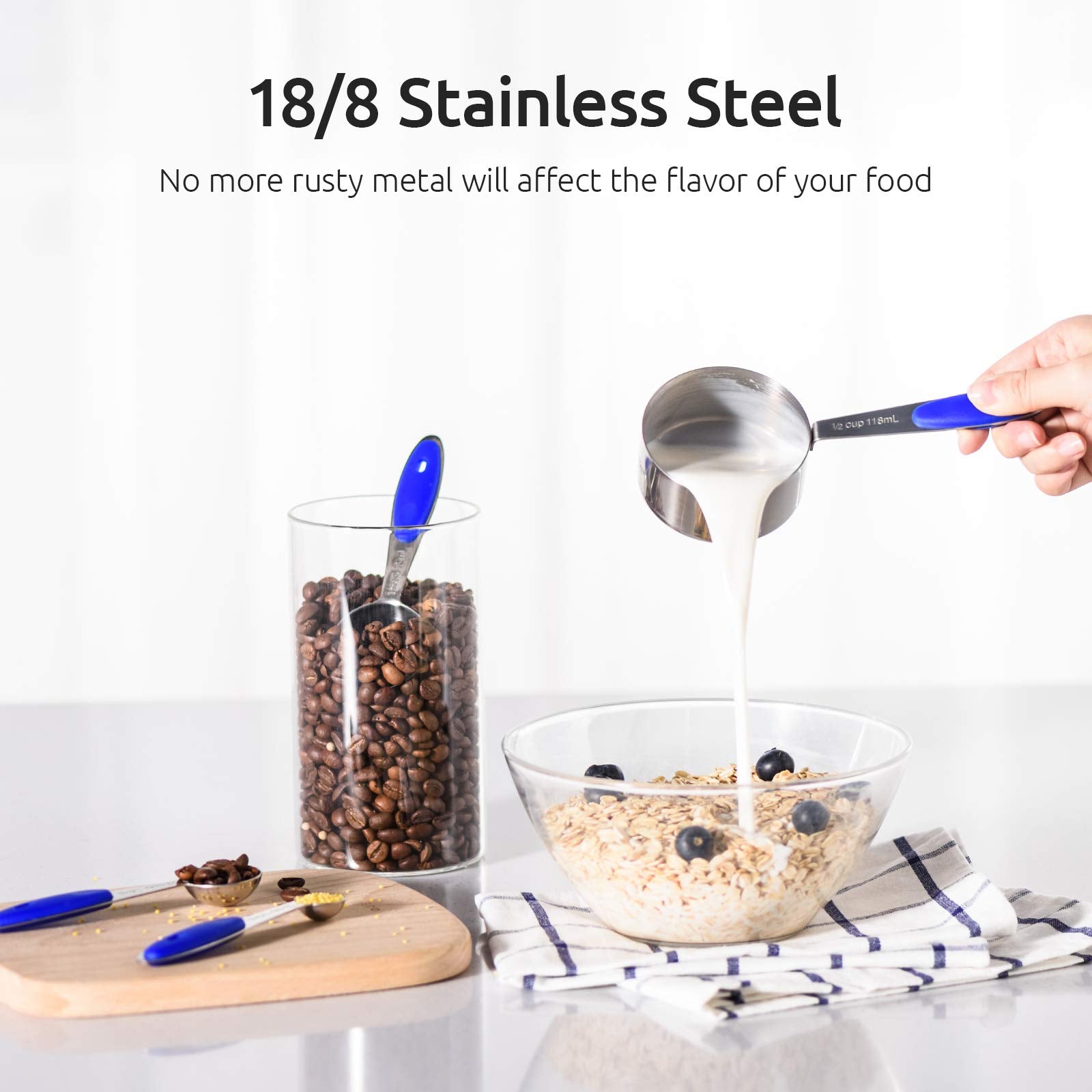 Measuring Cups : U-Taste 18/8 Stainless Steel Measuring Cups And Spoons Set Of 10 Piece, Upgraded Thickness Handle(Blue)