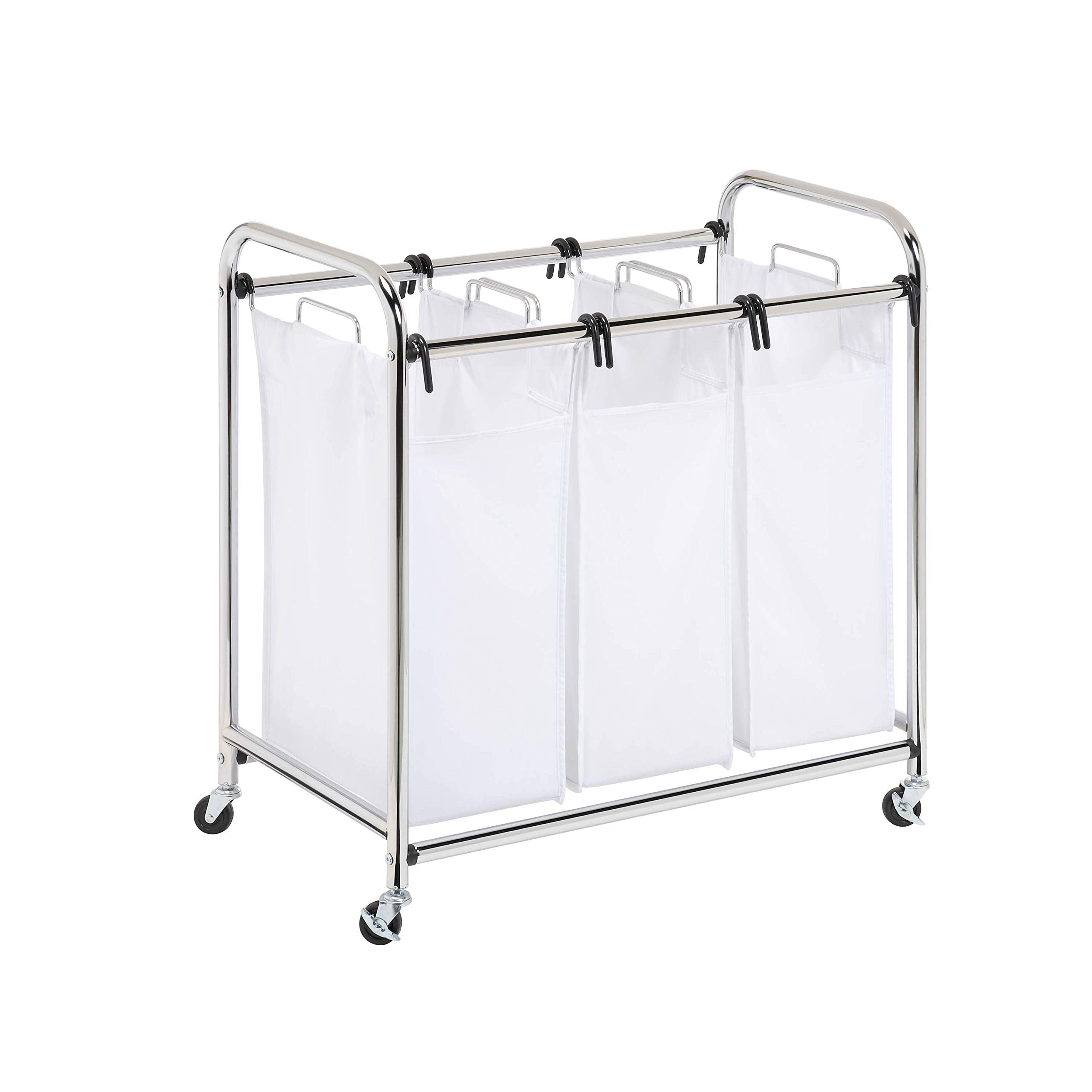 Honey-Can-Do Srt-01235 Heavy-Duty Triple Laundry Sorter, Chrome/White 70 Lbs