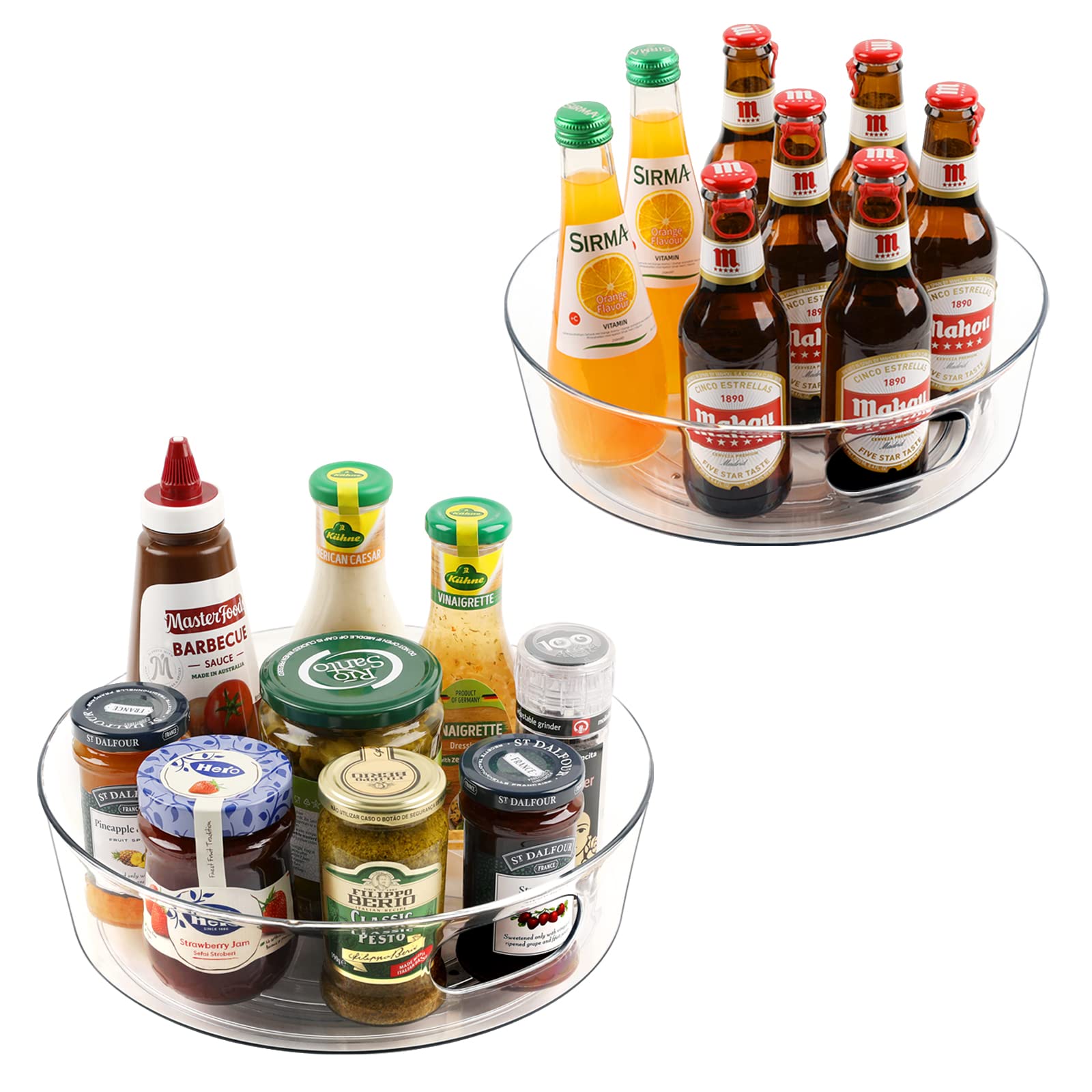 2 Pack Lazy Susan Organizer For Cabinet, Upgraded 11.5'' Clear Lazy Susan Turntable With Handles And Raised Edge, Rotating Lazy