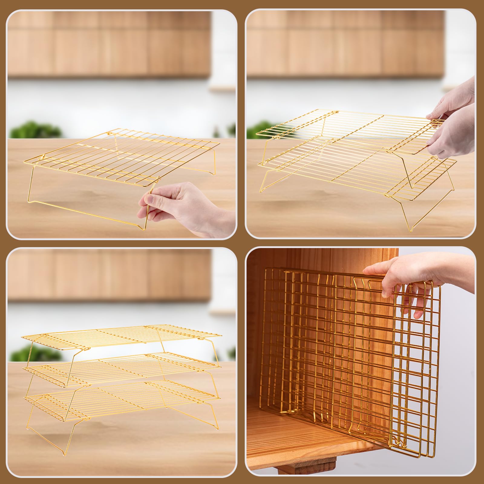 Cooling Rack For Baking 3 Tiers, 16 X 10 Cookie Cooling Wire Rack Stackable Collapsible Nonstick, Stainless Steel Baking Coo