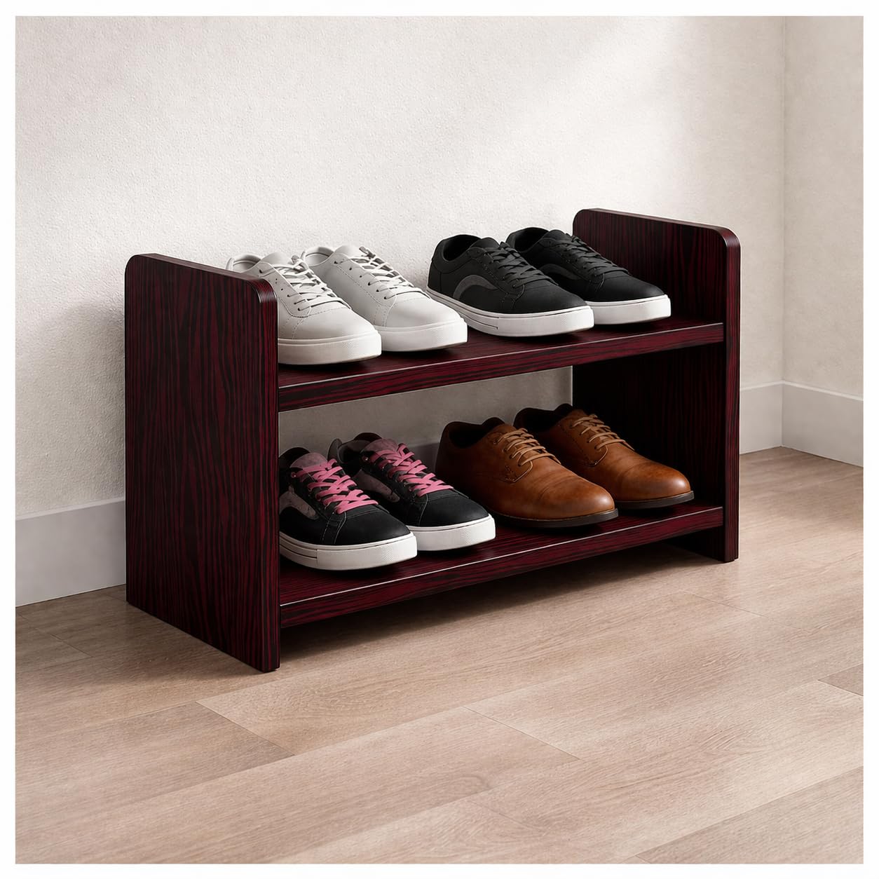 Flux Red TwoTier Shoe Rack 50X20X31.5 Cm | Durable Particleboard With Laminate Finish | SpaceSaving Organizer Shelf With Two S