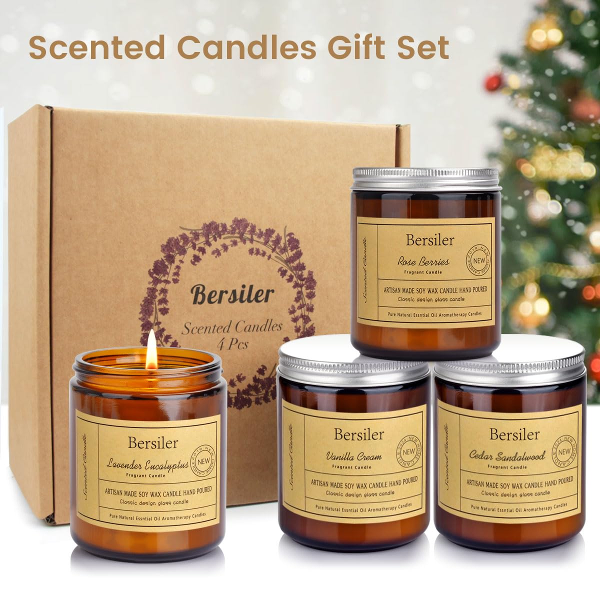4 Pack Candles for Home Scented, Scented Candles Gift Set for Women, Aromatherapy Candle, 28 oz Soy Candle for Stress Relief and
