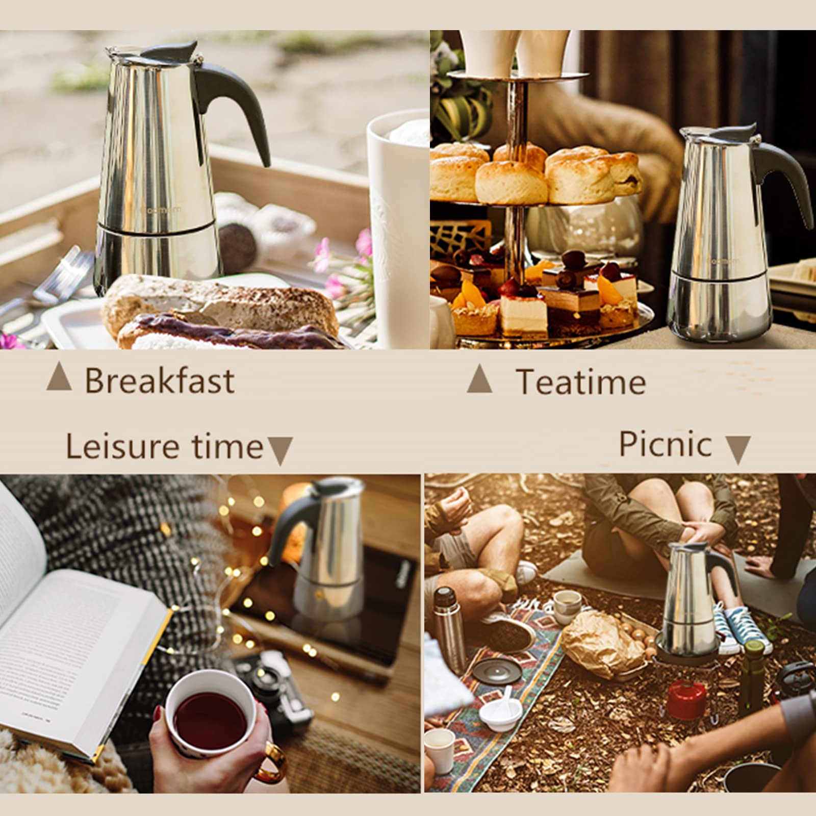 Coffee Pot, Stainless Steel Moka Pot Italian Coffee Maker 9 Cup/15 Oz Stovetop Espresso Maker For Gas Or Electric Ceramic Stovet