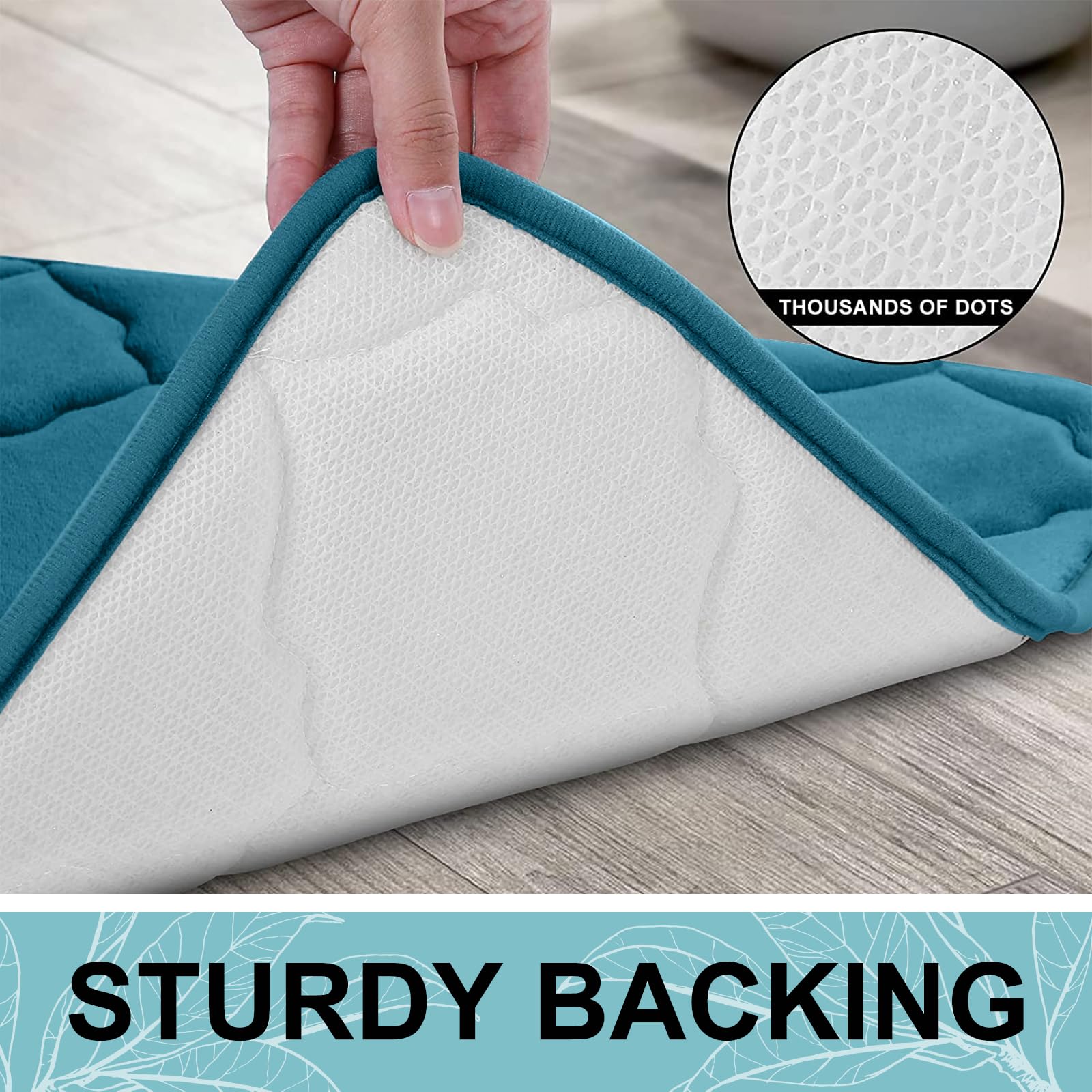 OLANLY Memory Foam Bath Mat Rug 47x17  Ultra Soft Non Slip and Absorbent Bathroom Rug  Machine Wash Dry  Comfortable  Thick Bath Rug Carpet for Bathroom Floor  Tub and Shower  Peacock Blue