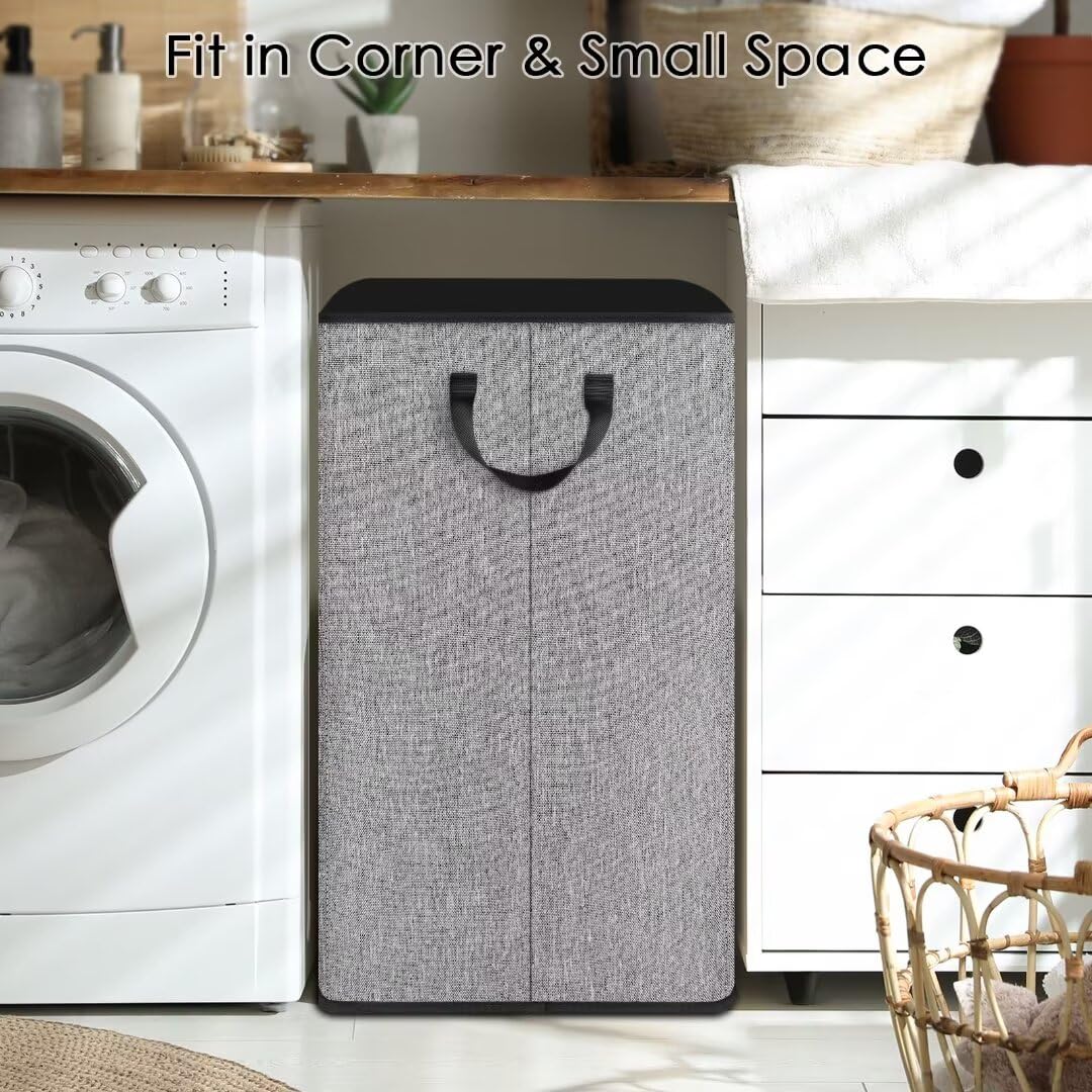 SNIGJAT Large Grey Laundry Hamper, 80L Collapsible Basket with Sturdy Handles for Bedroom and College Dorm