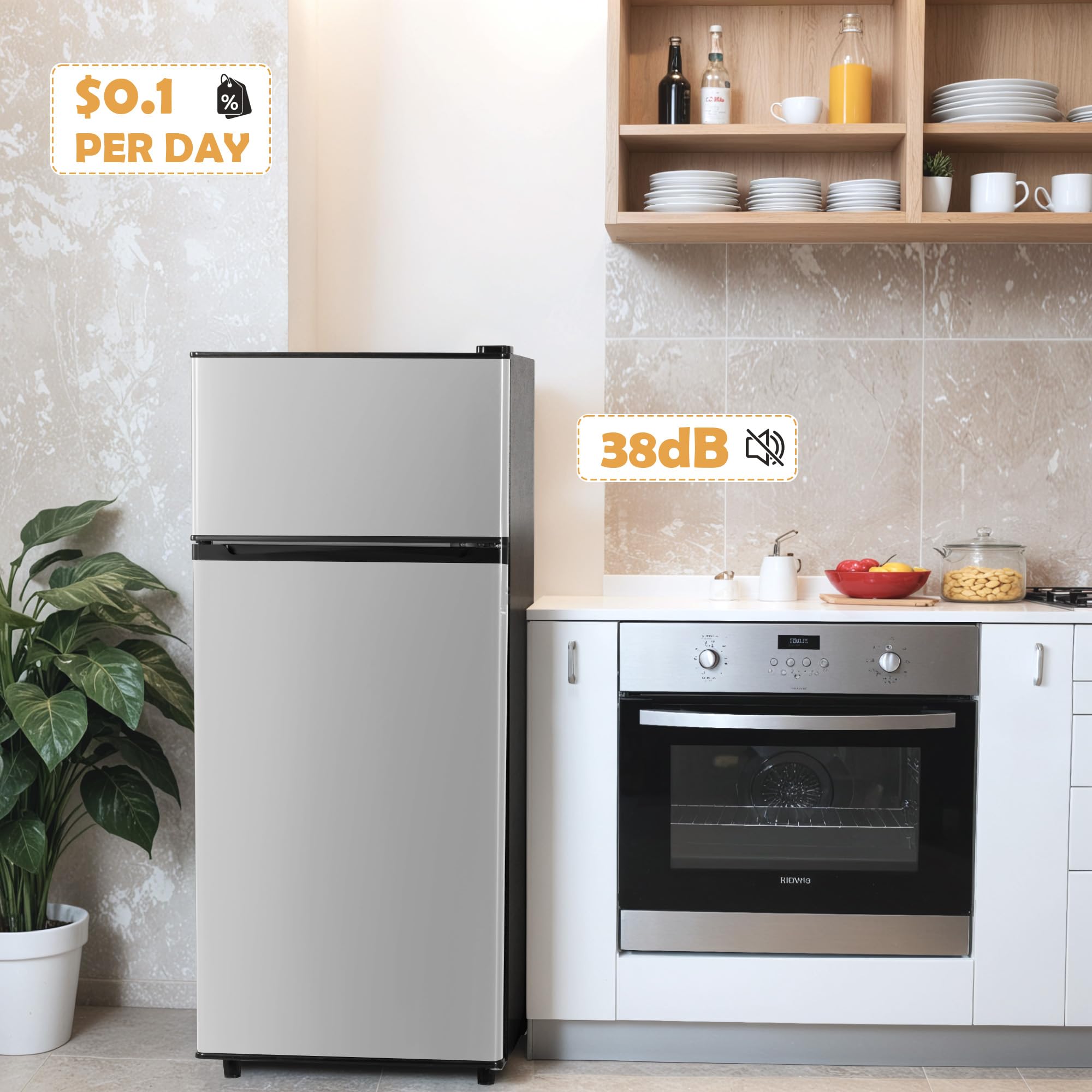 Manastin 4.4 Cu.Ft Mini Fridge With Freezer, Small Fridge With 2 Doors For Office, Kitchen, Dorm And Bedroom, Mini Refrigerator