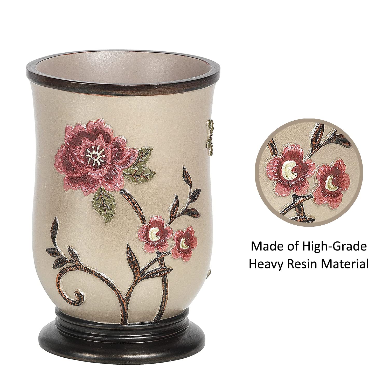 Popular Bath Tumbler, Larrisa Collection, Rose Design , Brown