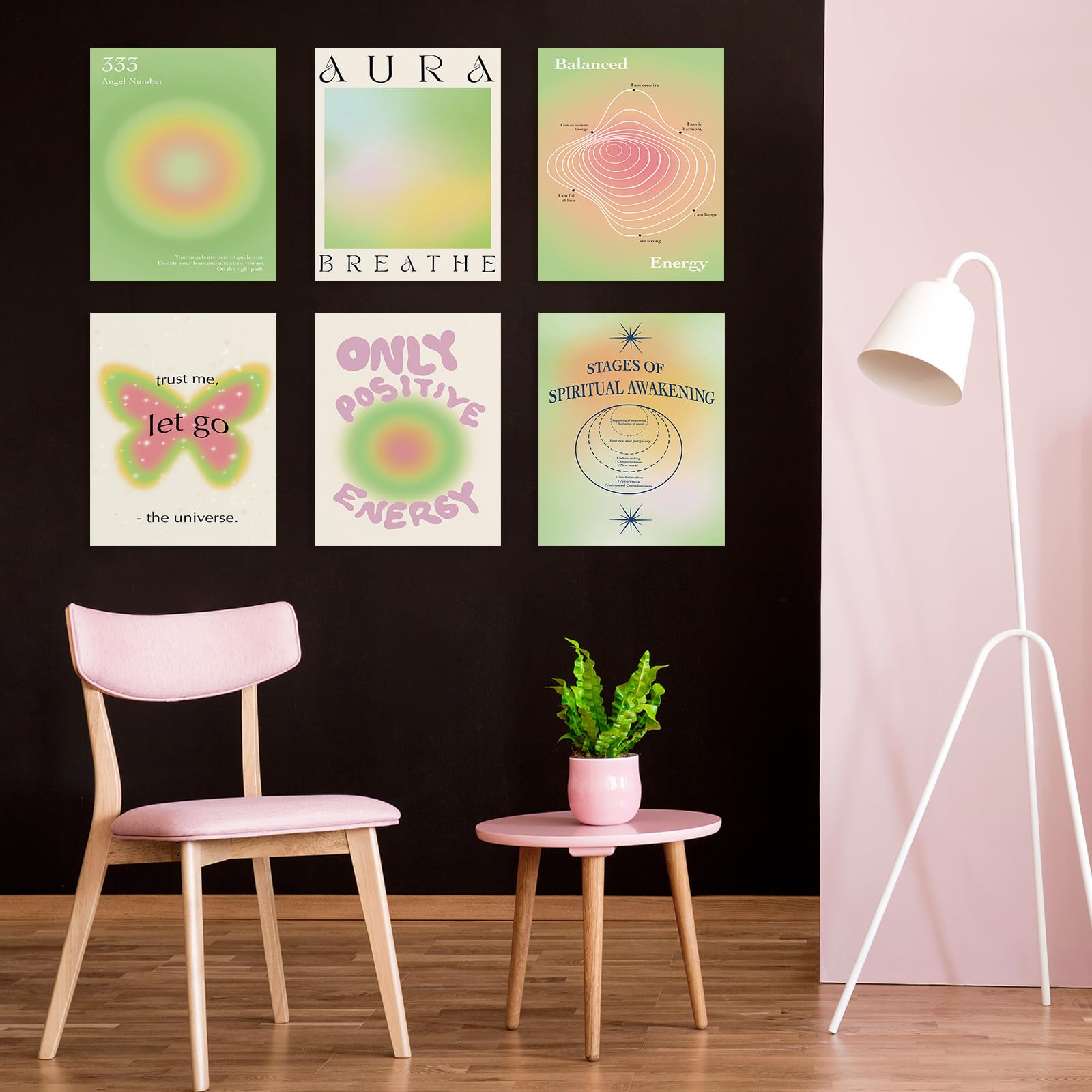 Habseligkeit Green Cute Room Decor, Gradient Wall Posters, Buttefly Wall Art Prints, Aura Posters For Grils Aesthetic Bedroom 8X