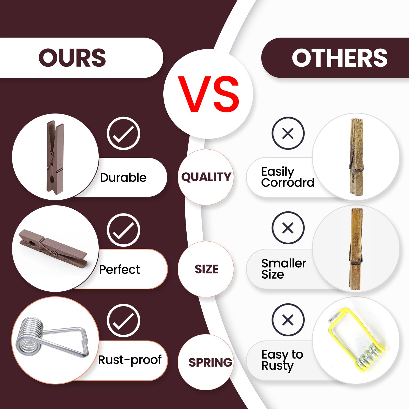 50Pcs Colored Wooden Clothespins, 2.9Inch Brown Clothes Pins For Clip Pictures Photos Decorative, Small Colorful Wood Decoration