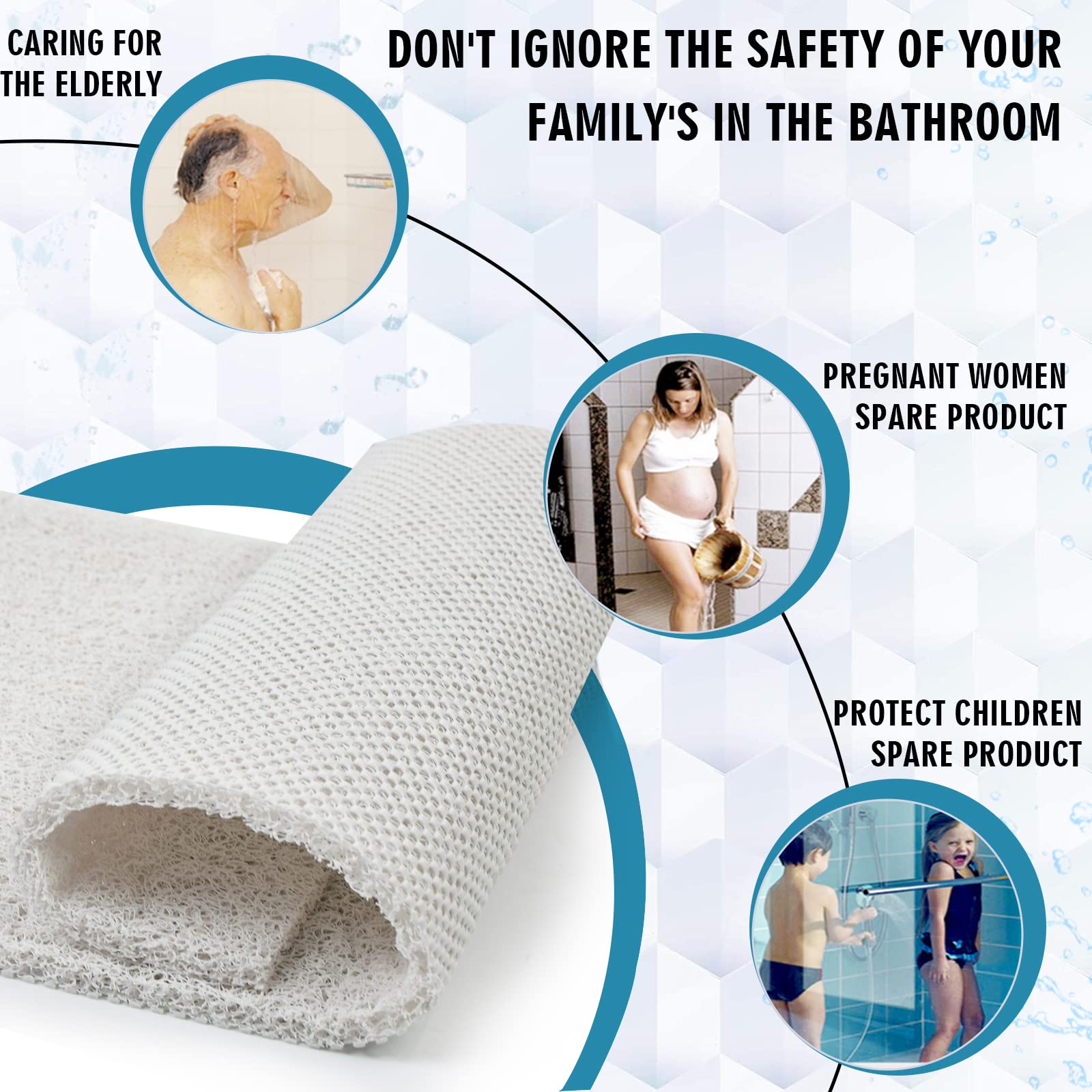 Extra Large Shower Mats Non Slip, 23.6  47.2 Inch, Bath Mat For Shower, Loofah Mats For Shower And Bathroom, Quick Drying, White